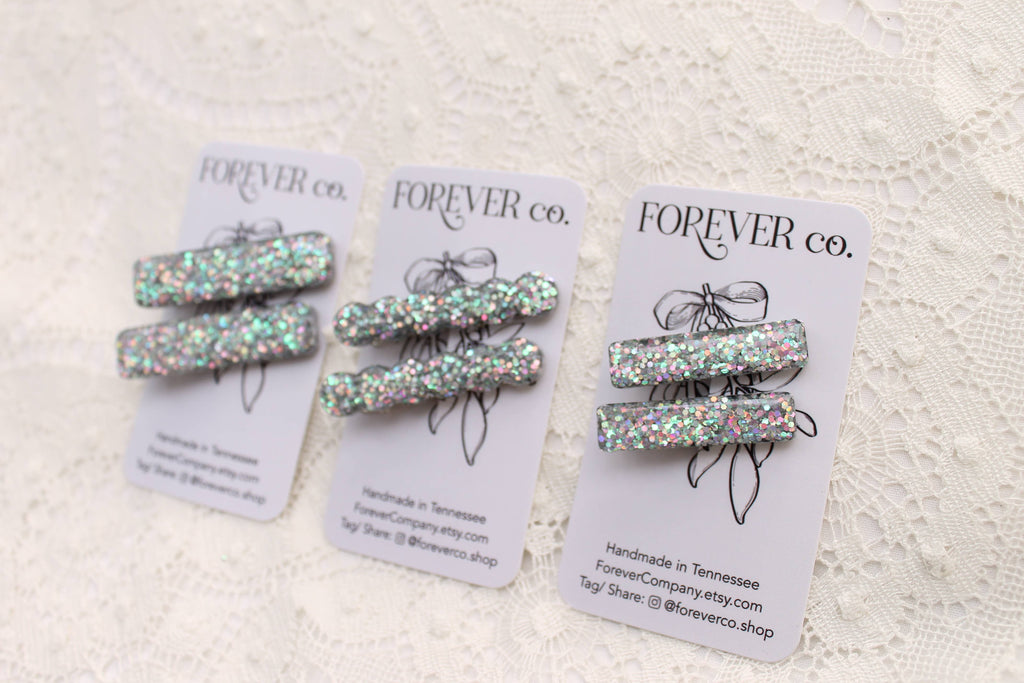 Hair Clips - Silver Rainbow