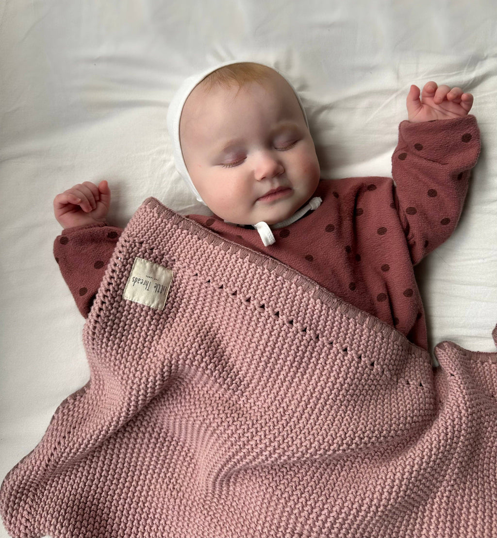 Mauve Pink Knitted Cotton Blanket