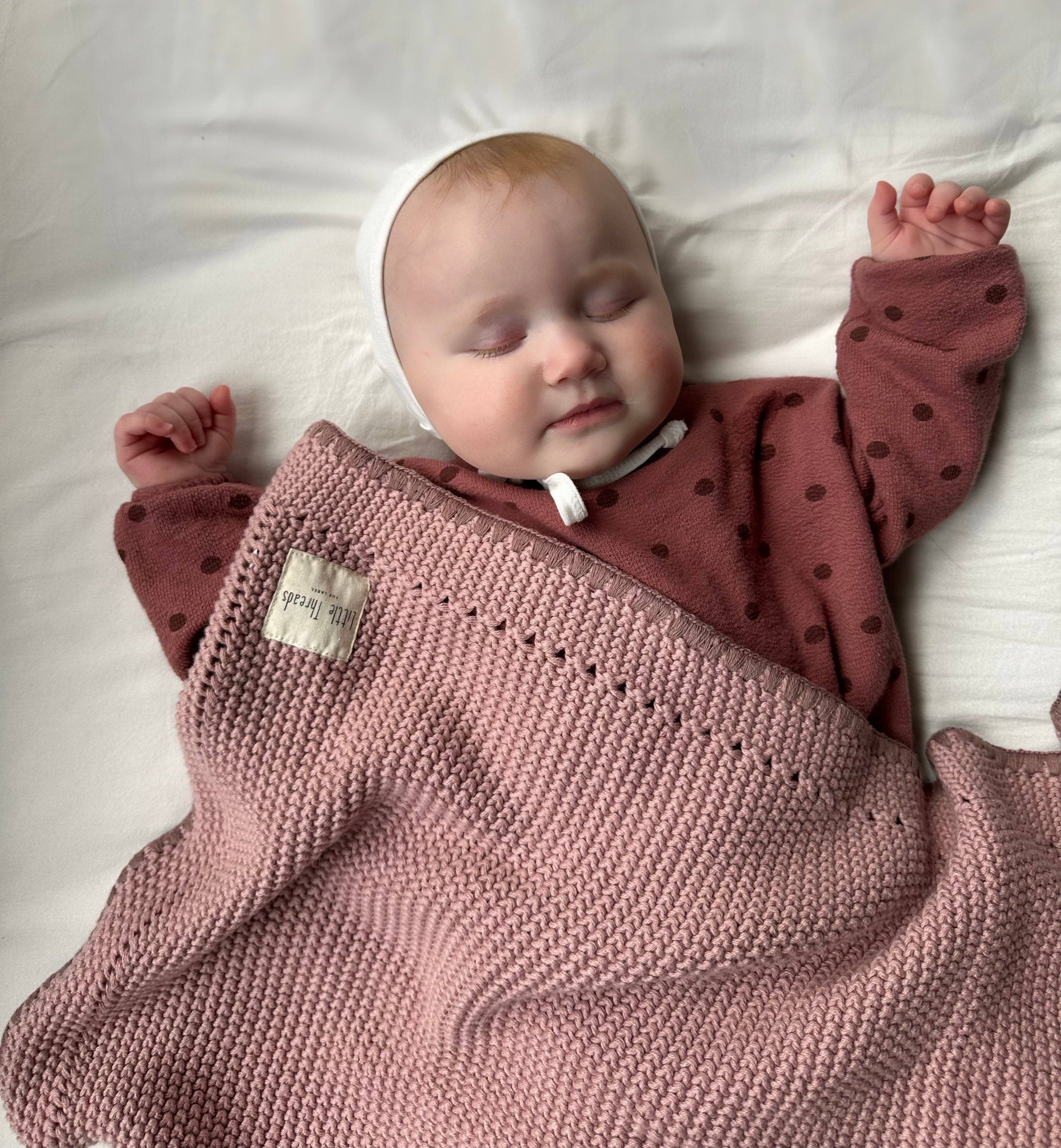 Mauve Pink Knitted Cotton Blanket