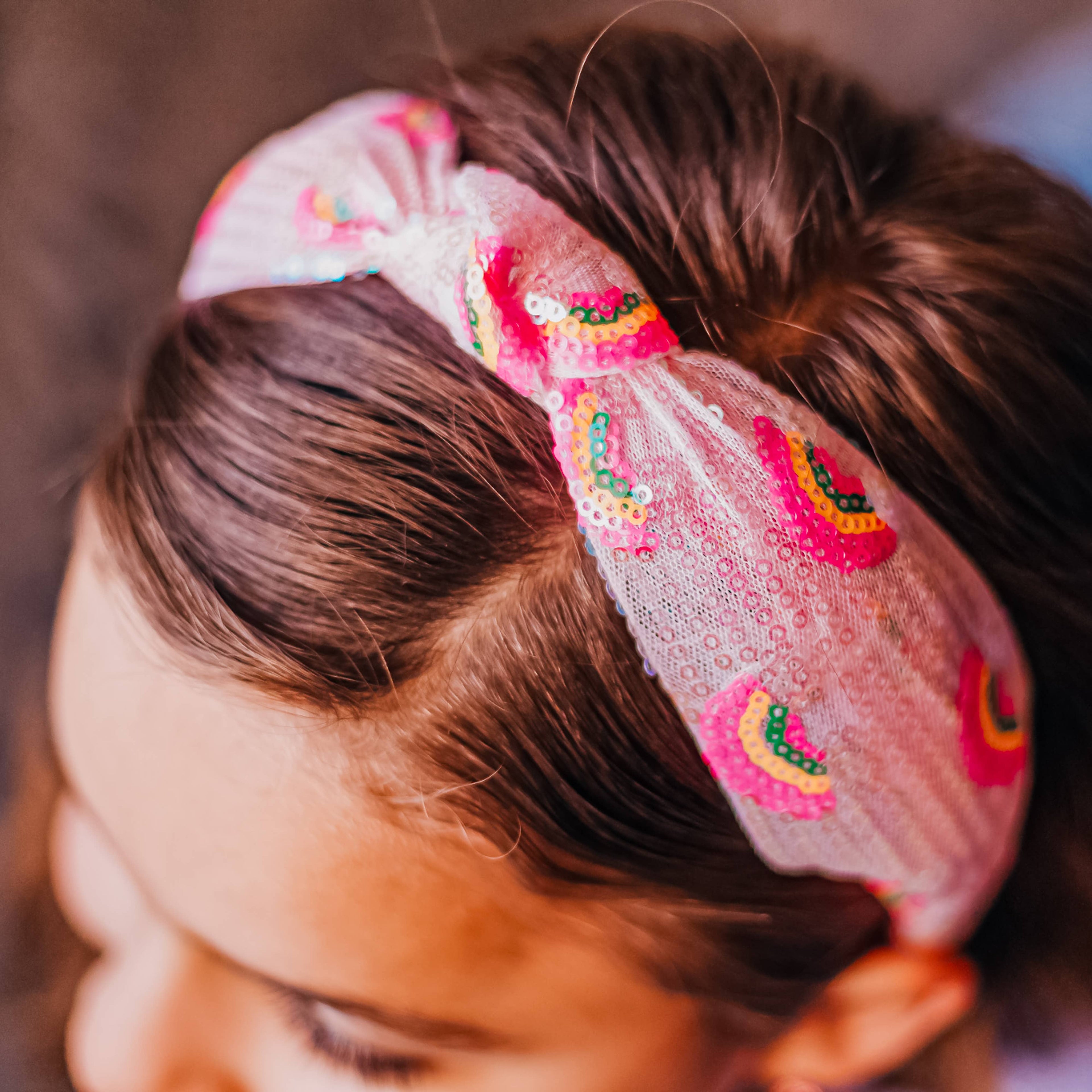 Knot Headband - Pink Rainbow Sequin