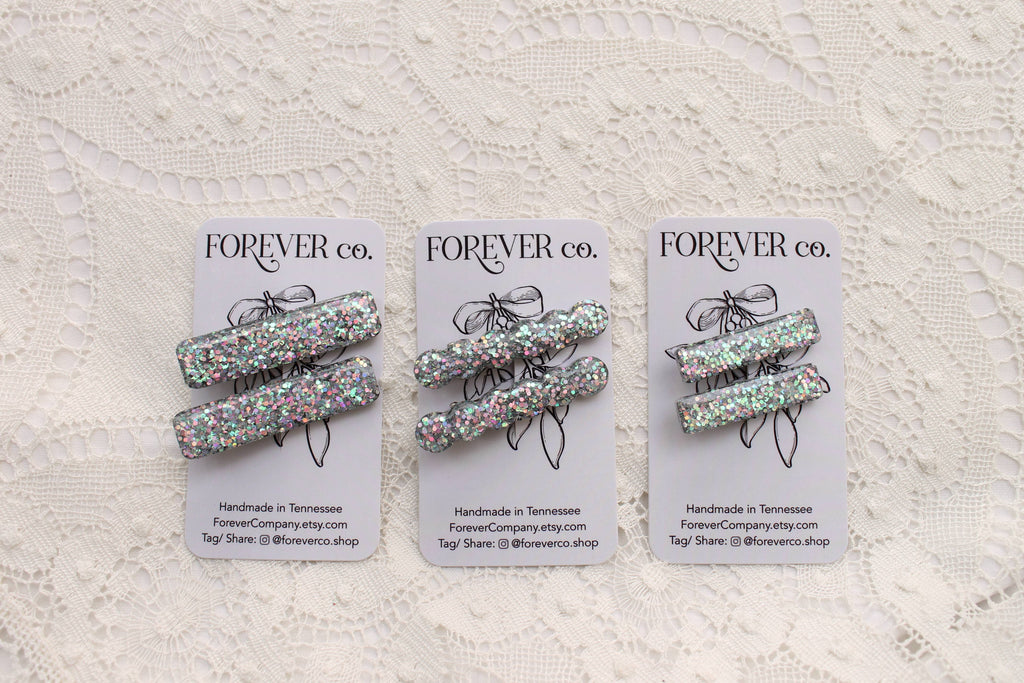 Hair Clips - Silver Rainbow