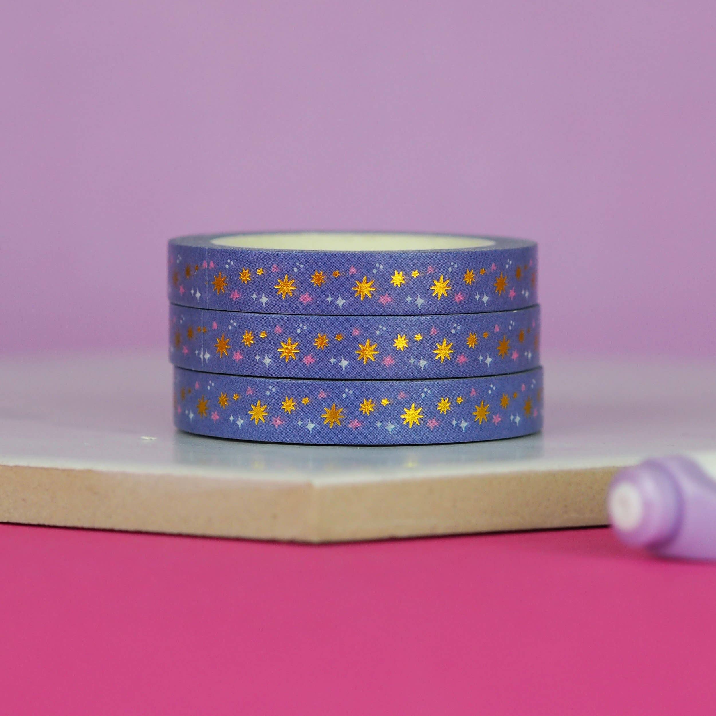 Lilac Stars Gold Foil Washi Tape
