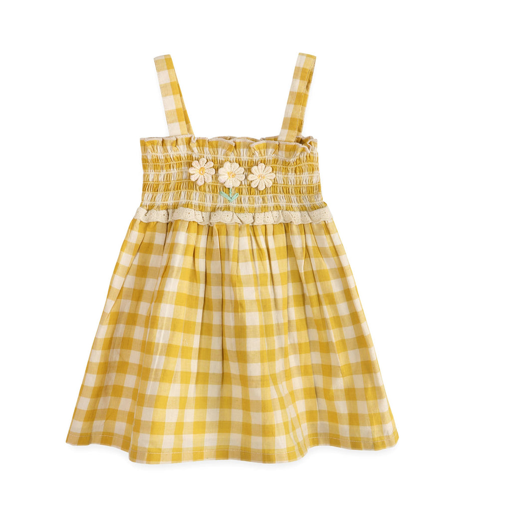 Bonnie Gingham Smocked Baby Dress + Bloomer - Yellow Gingham