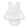 Tiered Flutter Dress Set: Classic Blue Ticking Stripe