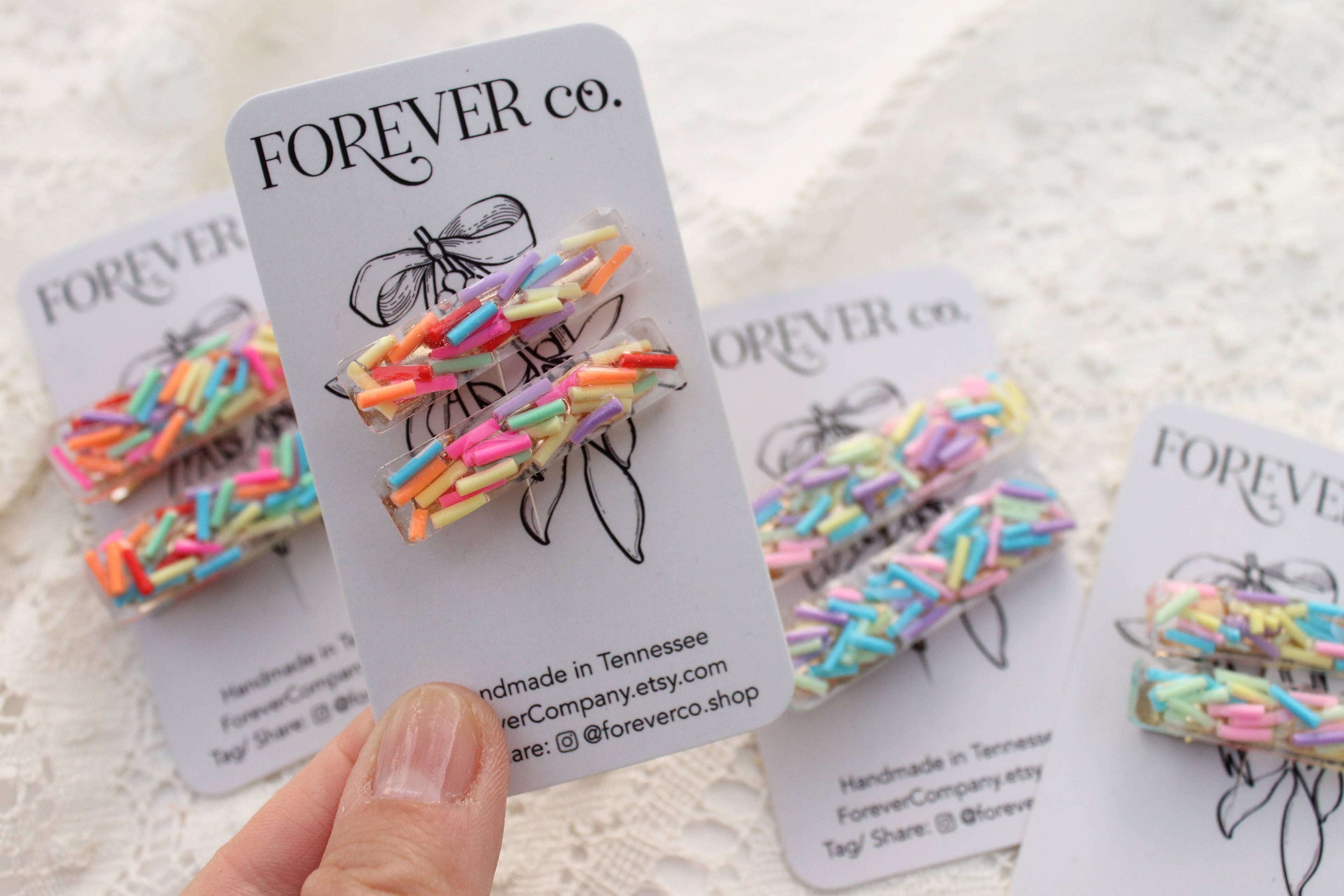 Mini Hair Clips -  Bright Rainbow Ice Cream