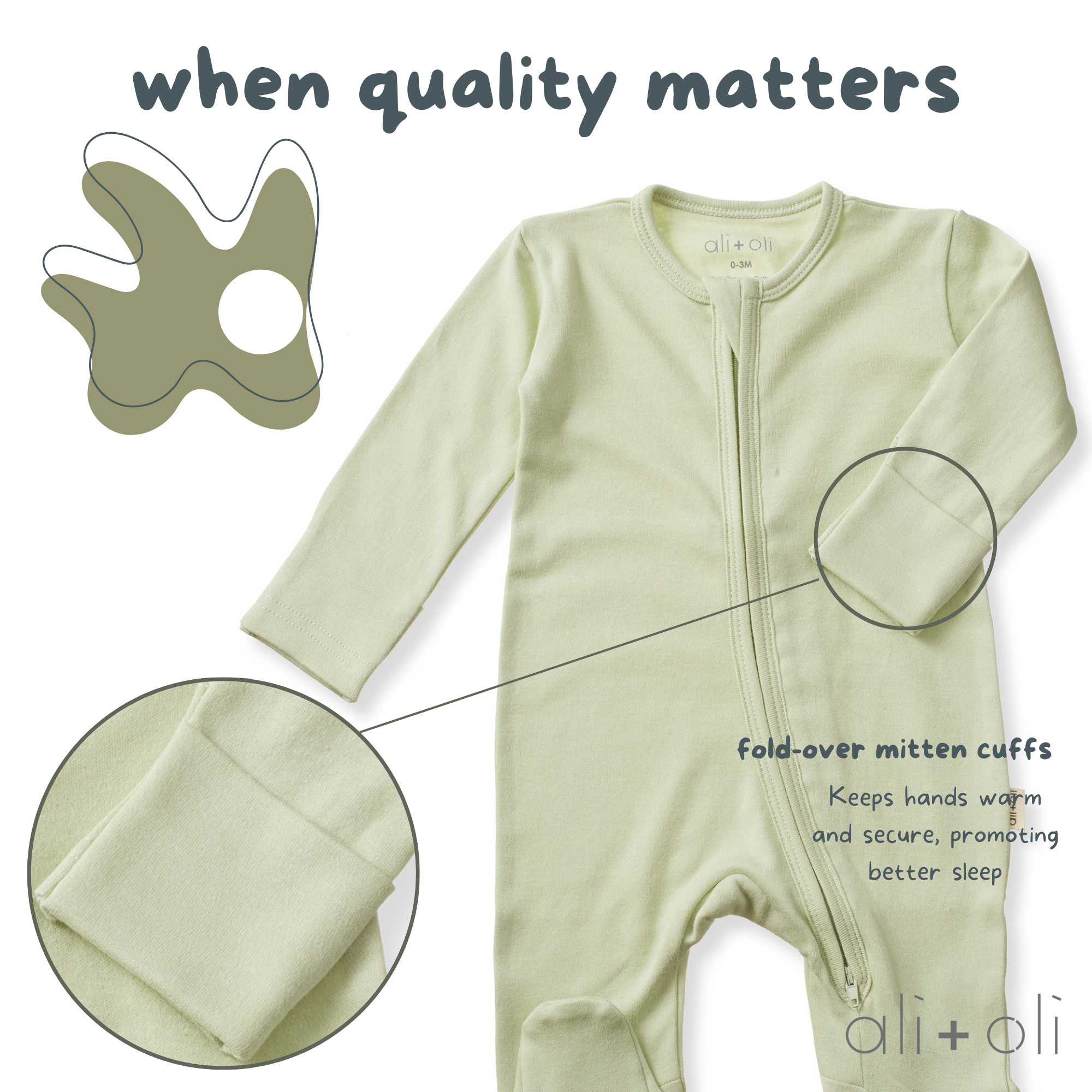 Organic Cotton Baby Footie 2-Way Zipper | Sage