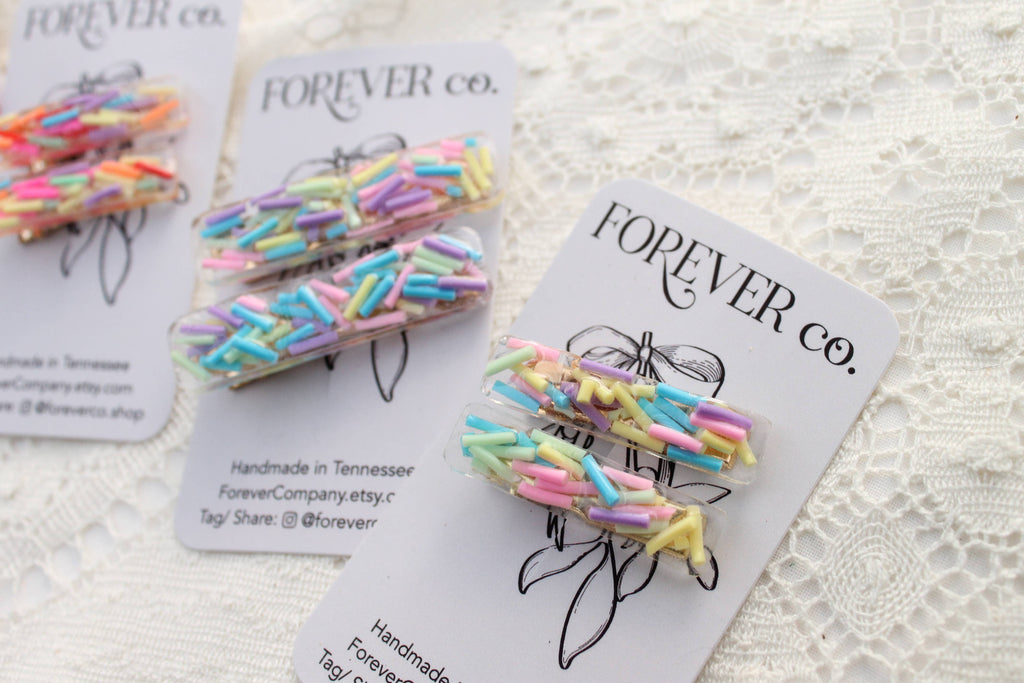 Mini Hair Clips -  Bright Rainbow Ice Cream