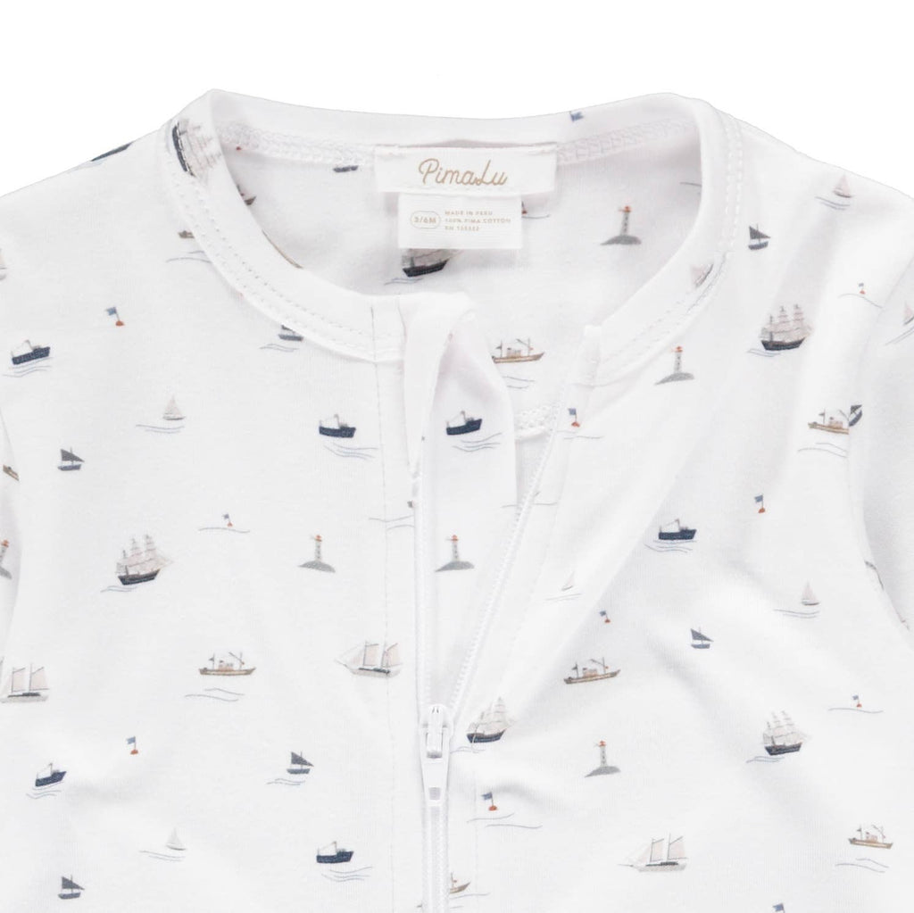 Zipper Baby Footie Onesie - Sailboats