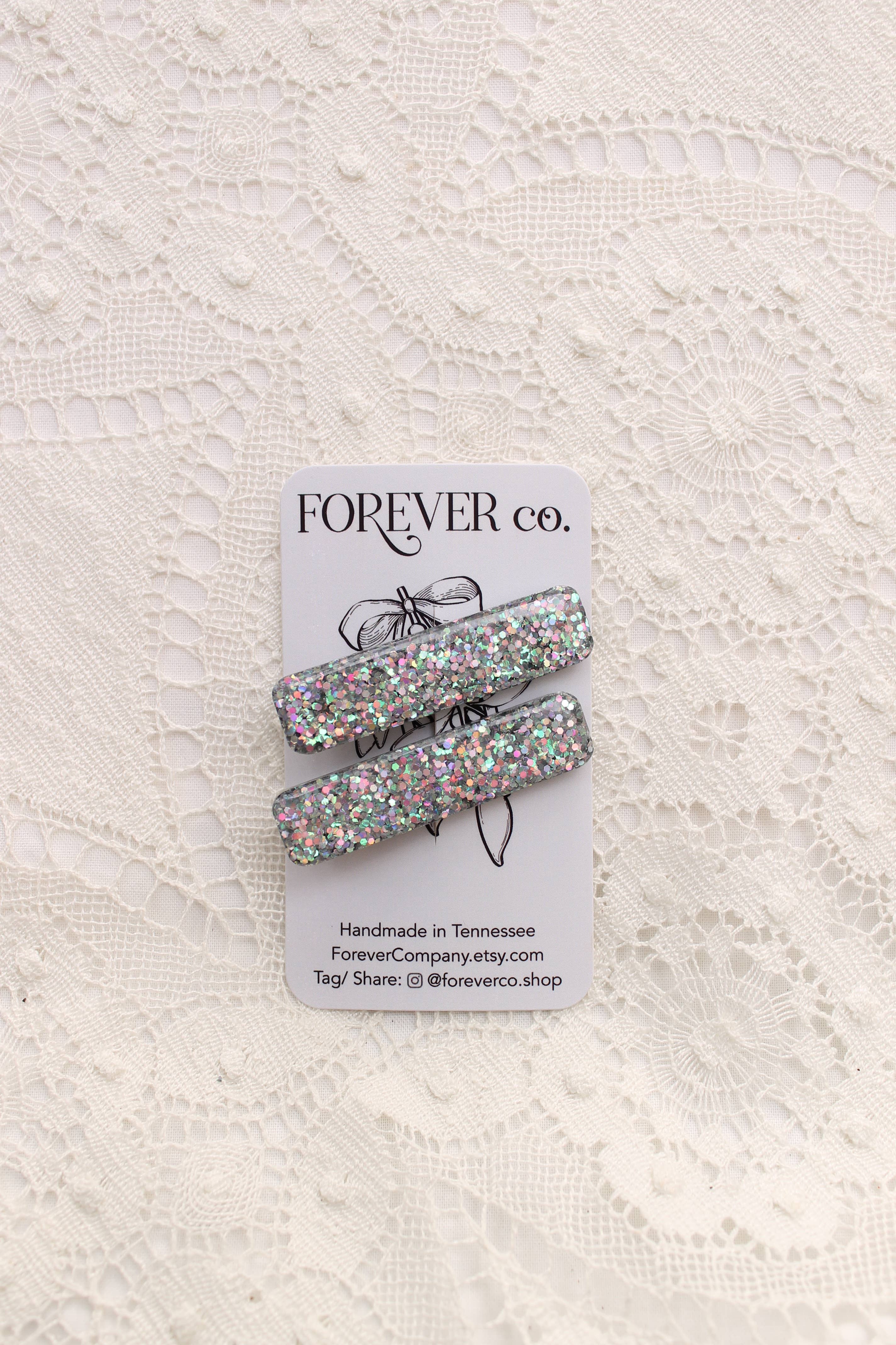 Hair Clips - Silver Rainbow