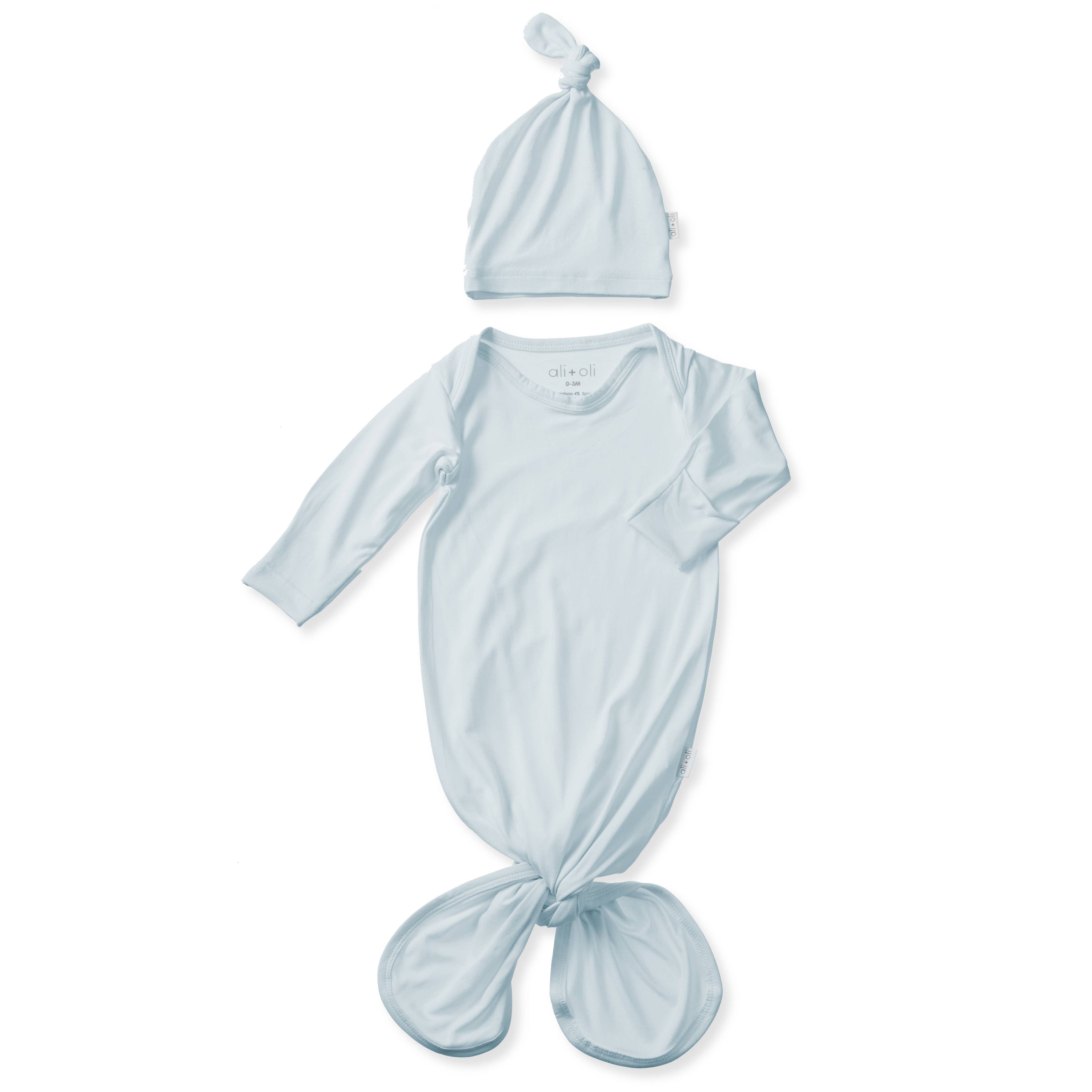 Bamboo Knotted Baby Gown & Beanie | Blue
