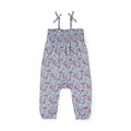 Smocked Romper with Bow Shoulders: Red and Blue Ditsy Floral