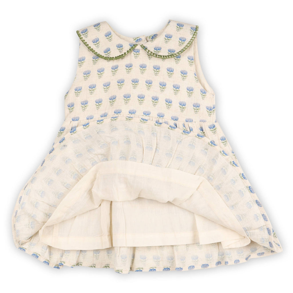 Harper Peter Pan Collar Floral Baby Flare Dress + Bloomer - Blue Floral | Natural