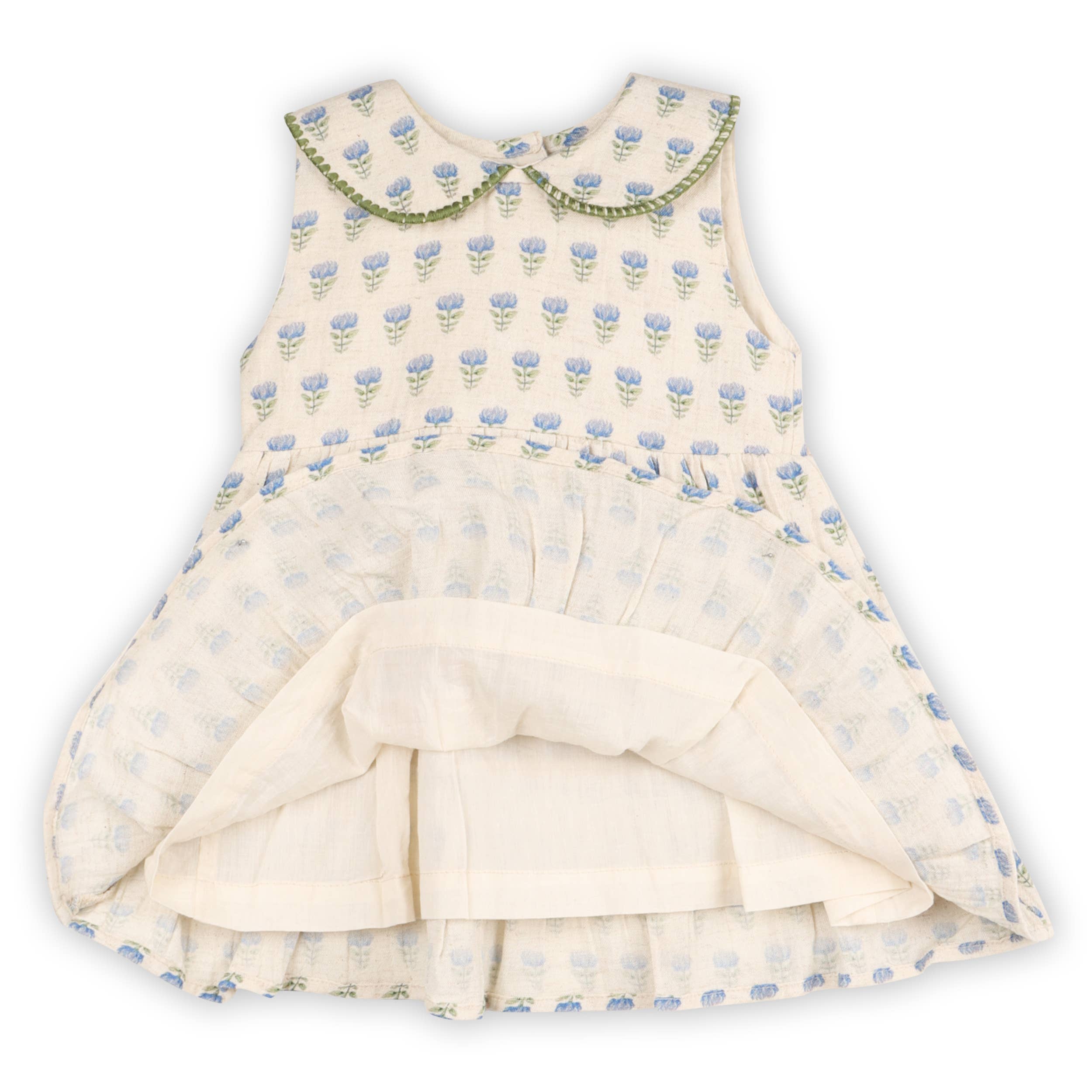 Harper Peter Pan Collar Floral Baby Flare Dress + Bloomer - Blue Floral | Natural