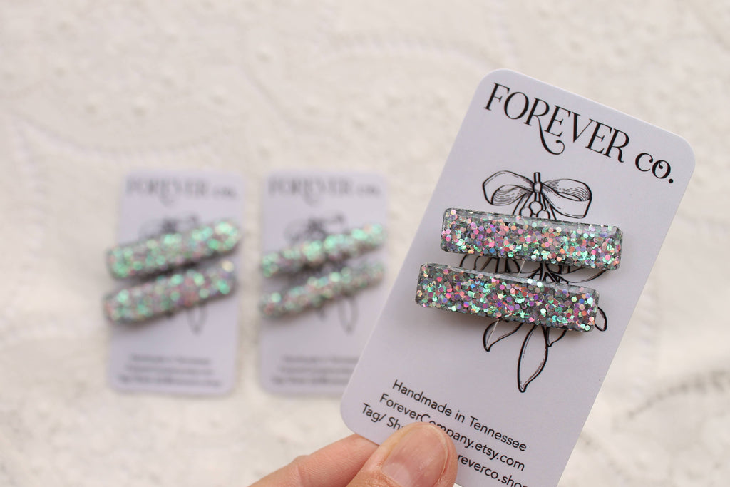 Hair Clips - Silver Rainbow