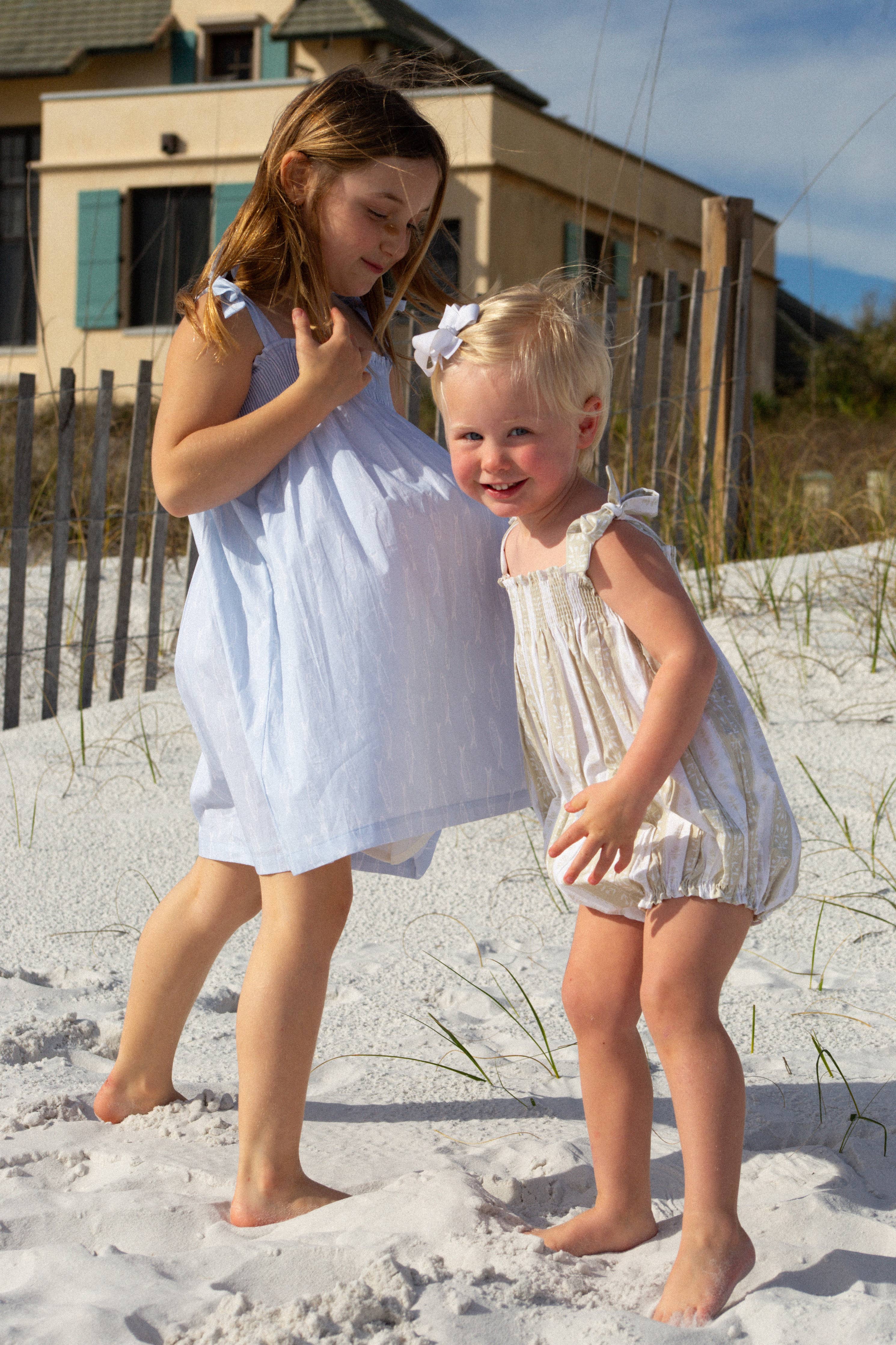 Smocked Dress in Blue Fish