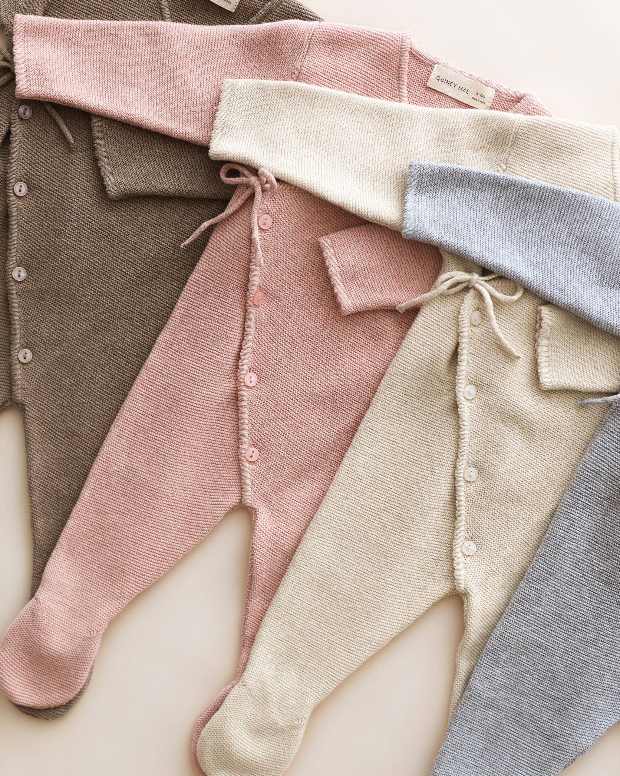 Wrap Knit Footie | Heathered Natural