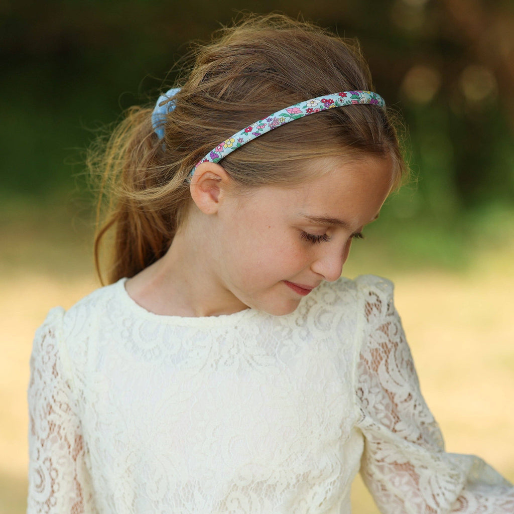 Thin Floral Headband - Light Blue