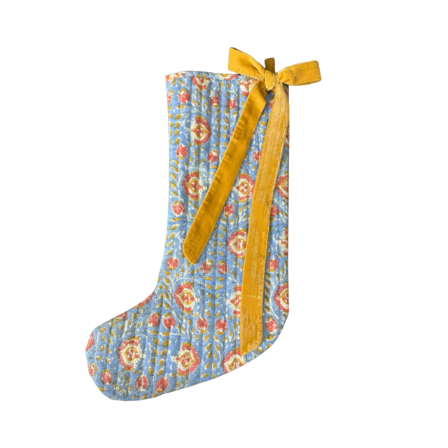 Blue Floral Quilted Stocking