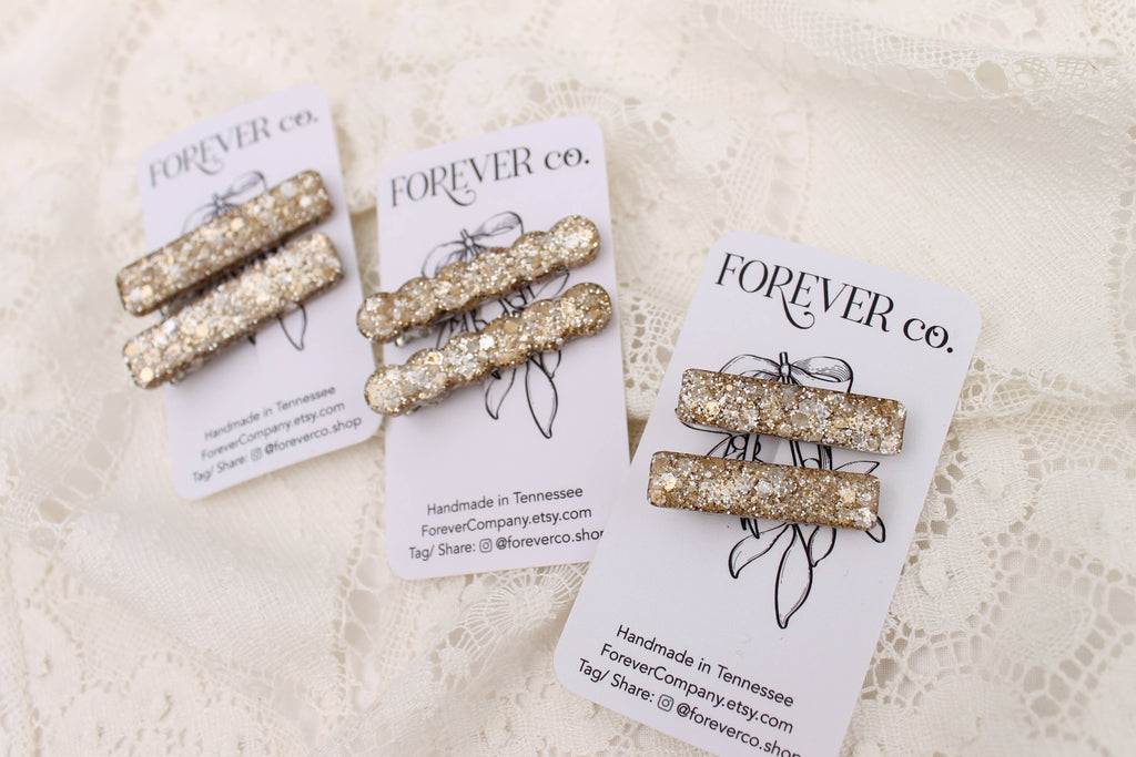 Mini Hair Clips - Gold Glitter