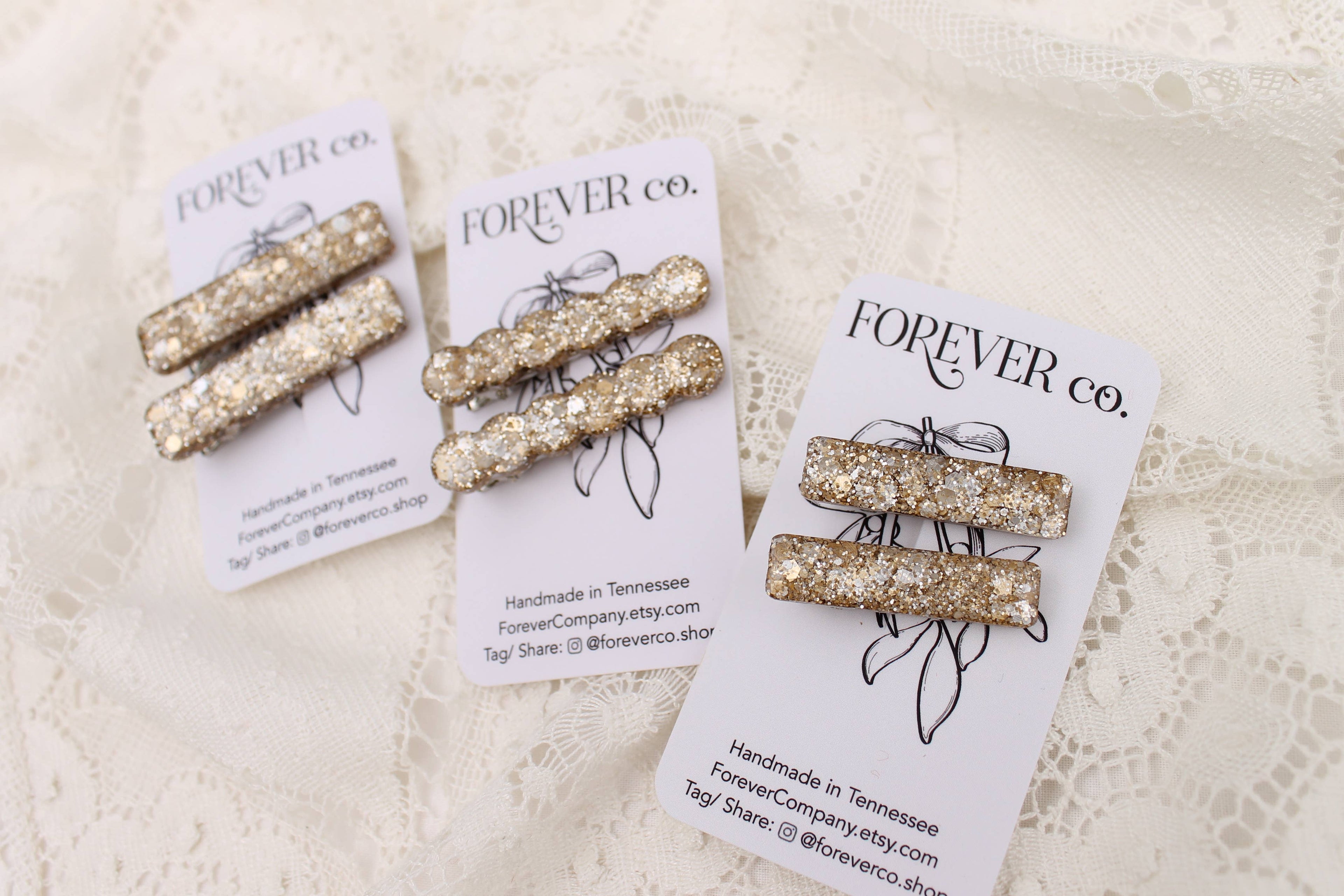 Mini Hair Clips - Gold Glitter