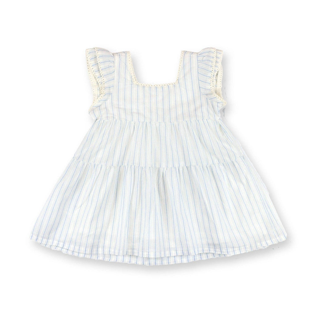 Tiered Flutter Dress Set: Classic Blue Ticking Stripe