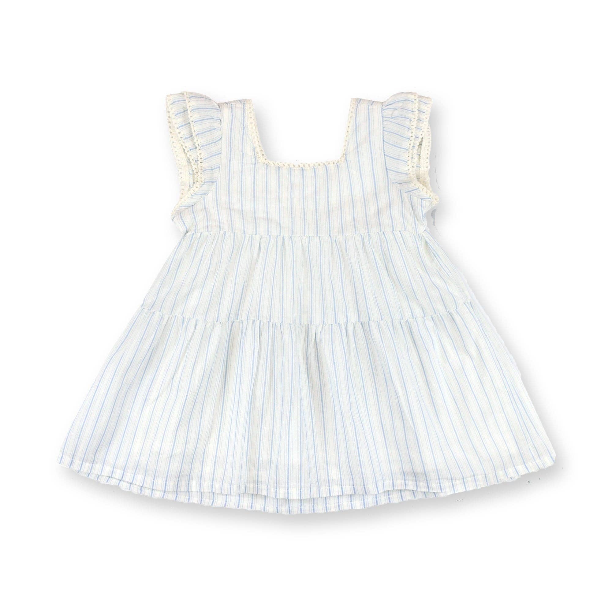 Tiered Flutter Dress Set: Classic Blue Ticking Stripe