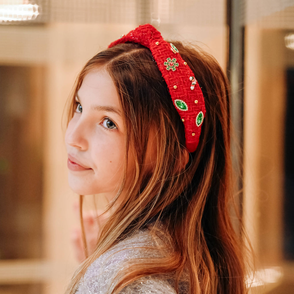 Christmas Knot Headband | Embellished Tweed Rhinestone Pearl
