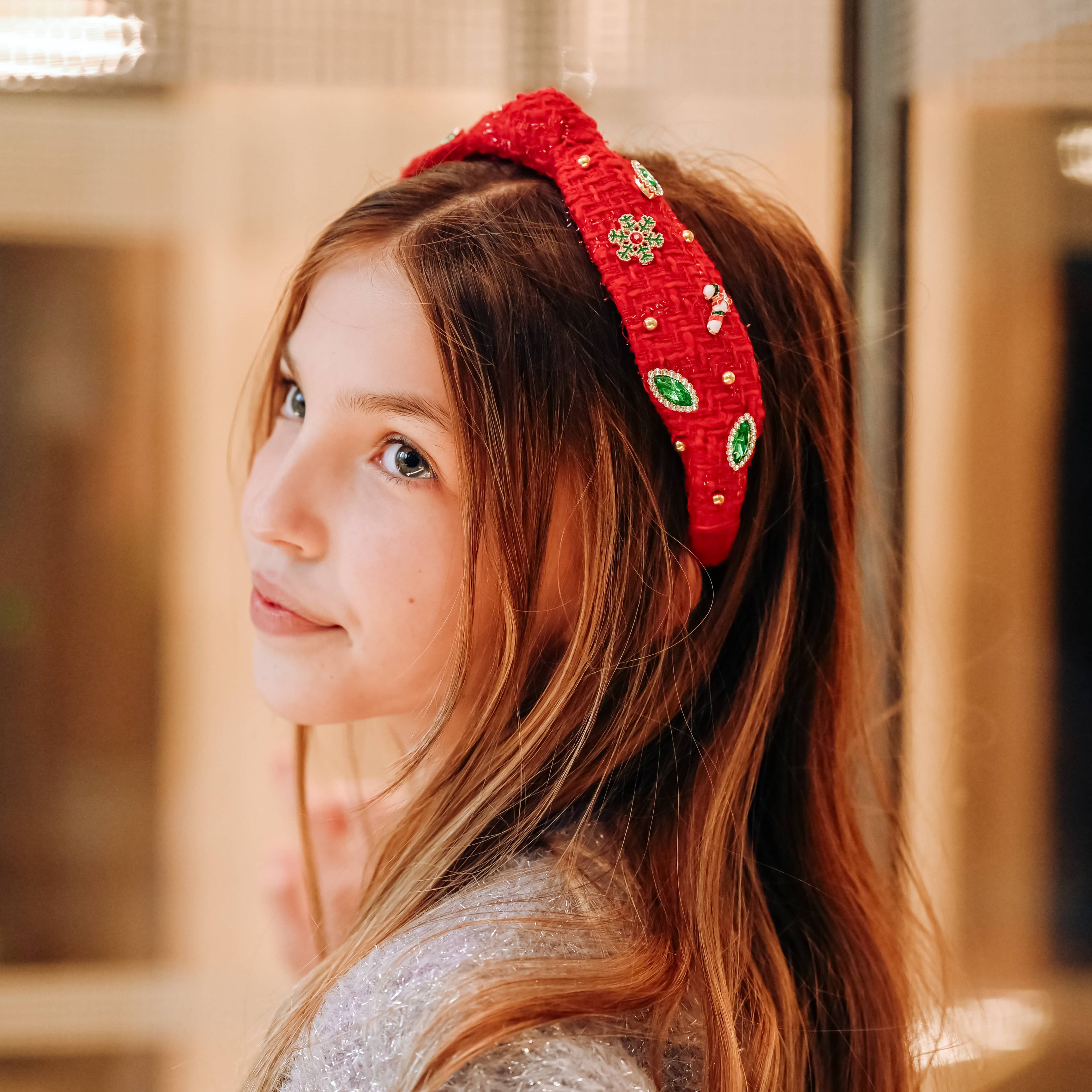 Christmas Knot Headband | Embellished Tweed Rhinestone Pearl