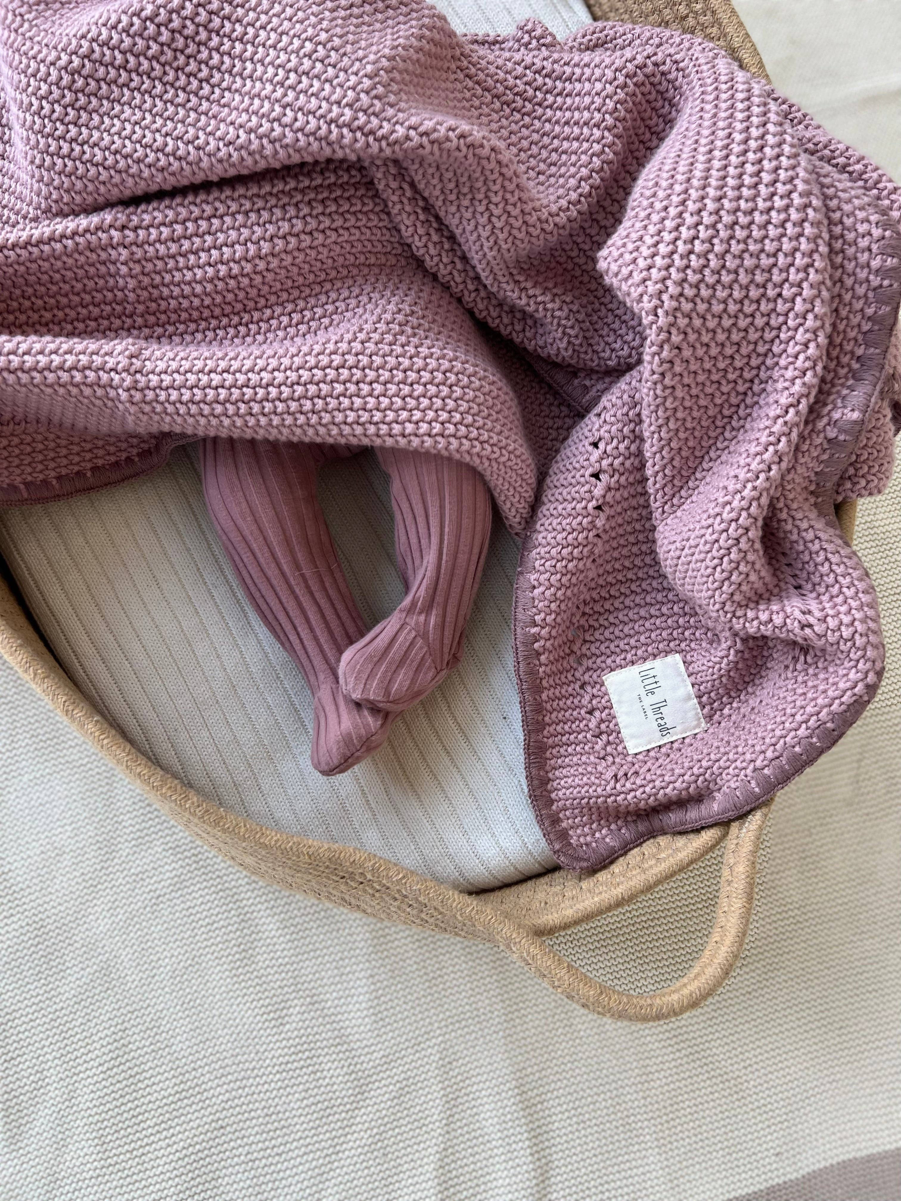 Mauve Pink Knitted Cotton Blanket