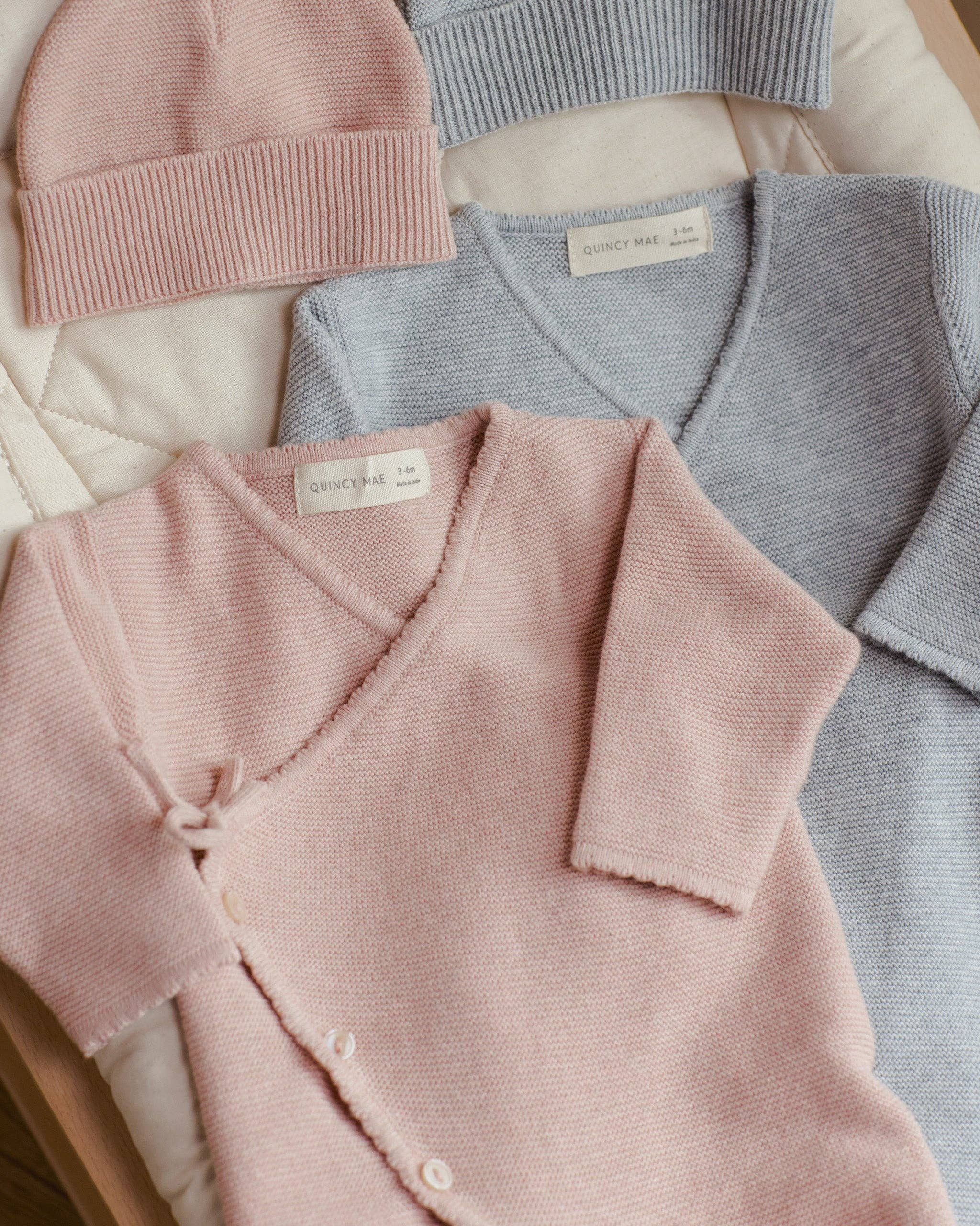 Wrap Knit Footie | Heathered Dusty Blue