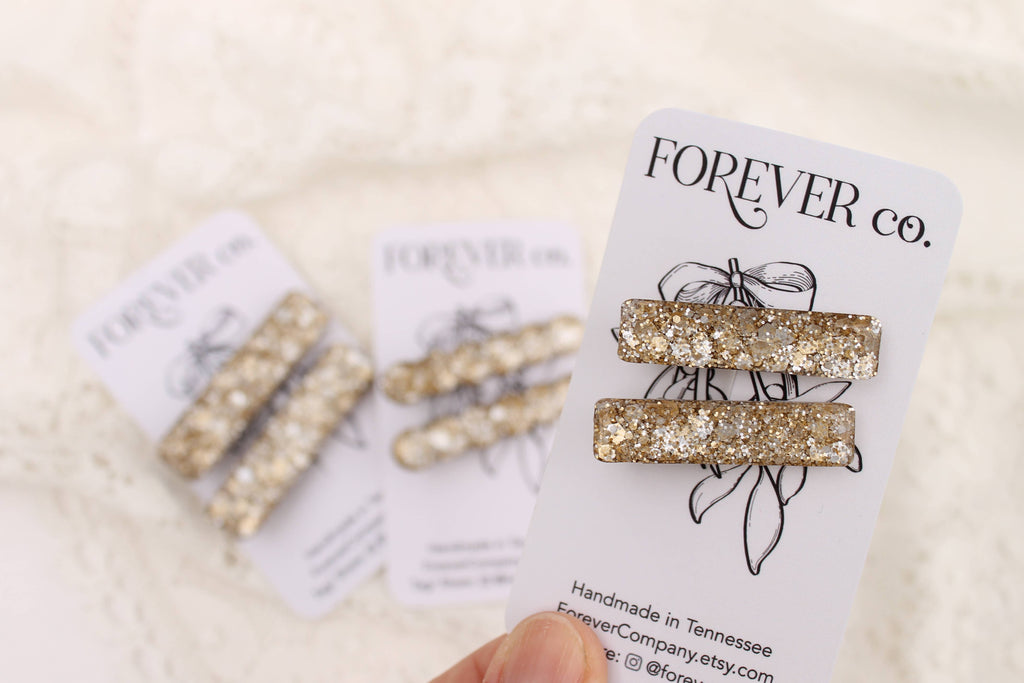 Mini Hair Clips - Gold Glitter