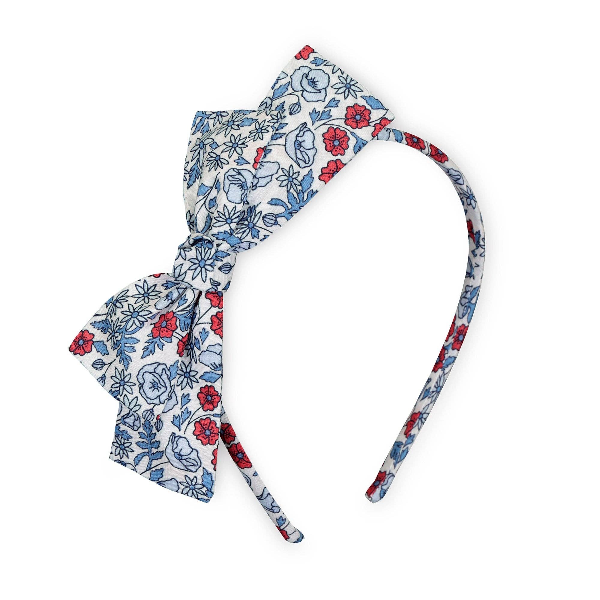 Fabric Bow Headband: Red and Blue Ditsy Floral