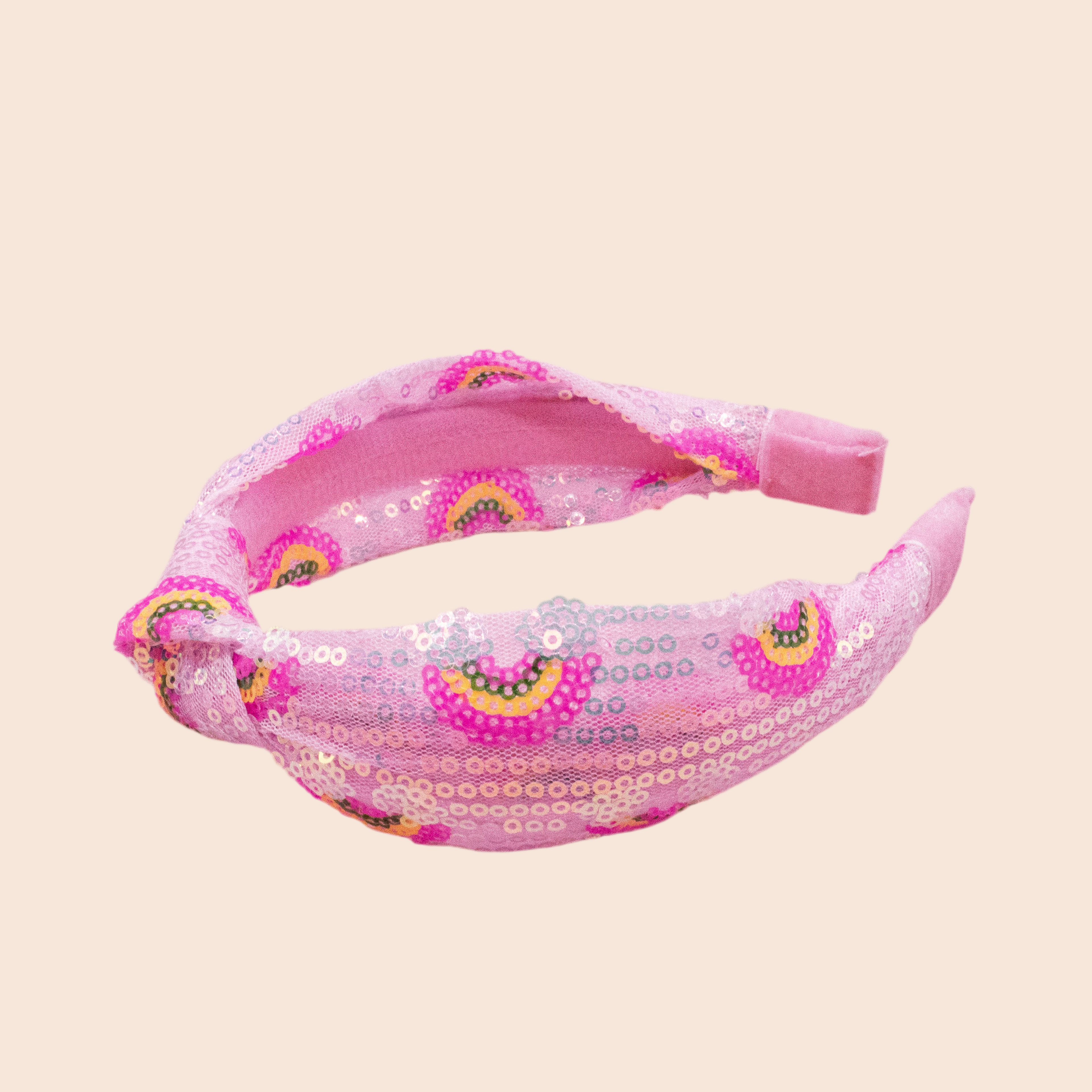 Knot Headband - Pink Rainbow Sequin