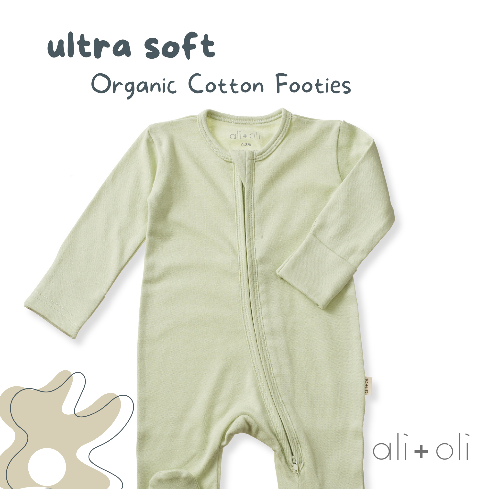 Organic Cotton Baby Footie 2-Way Zipper | Sage