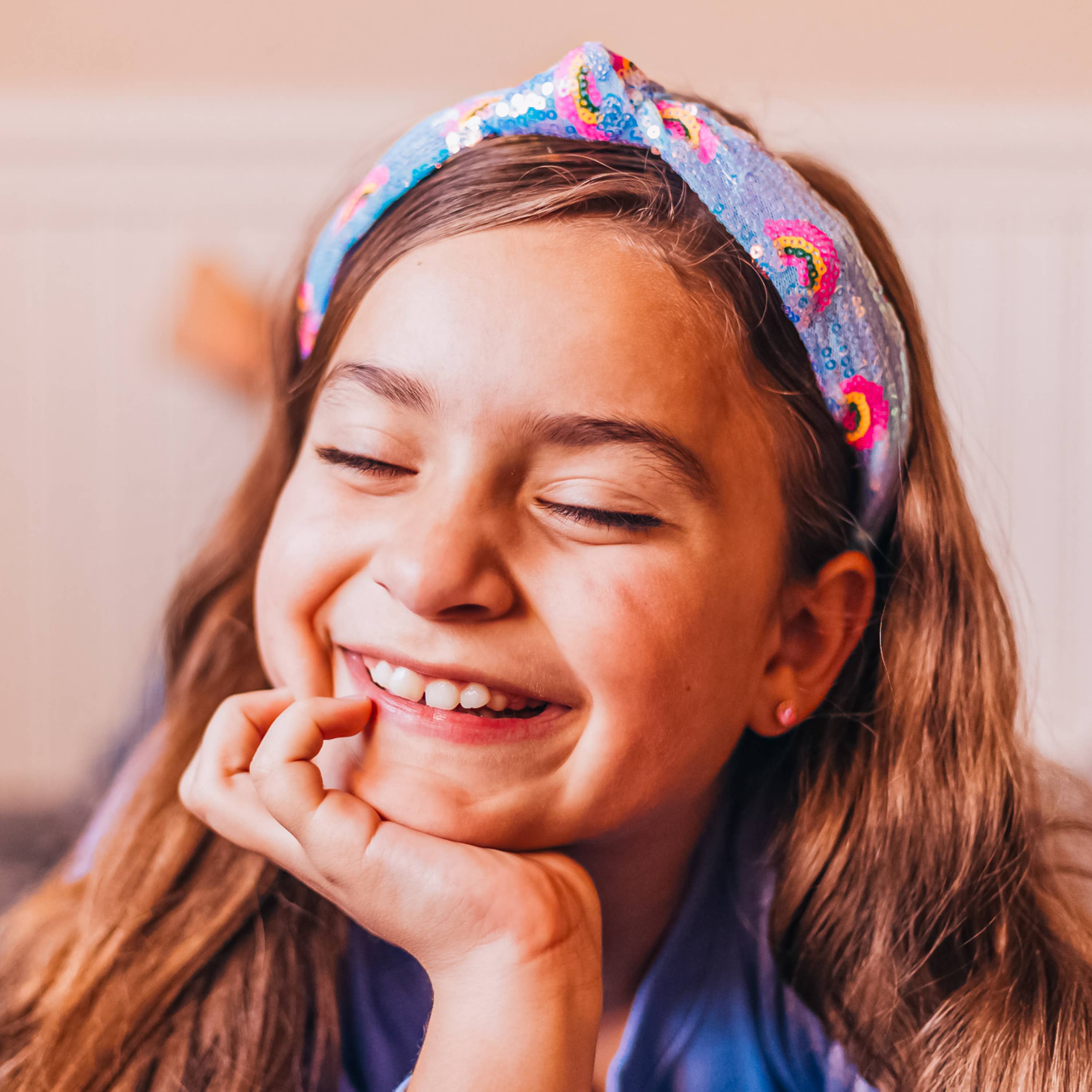 Rainbow Sequin Knot Headband | Blue