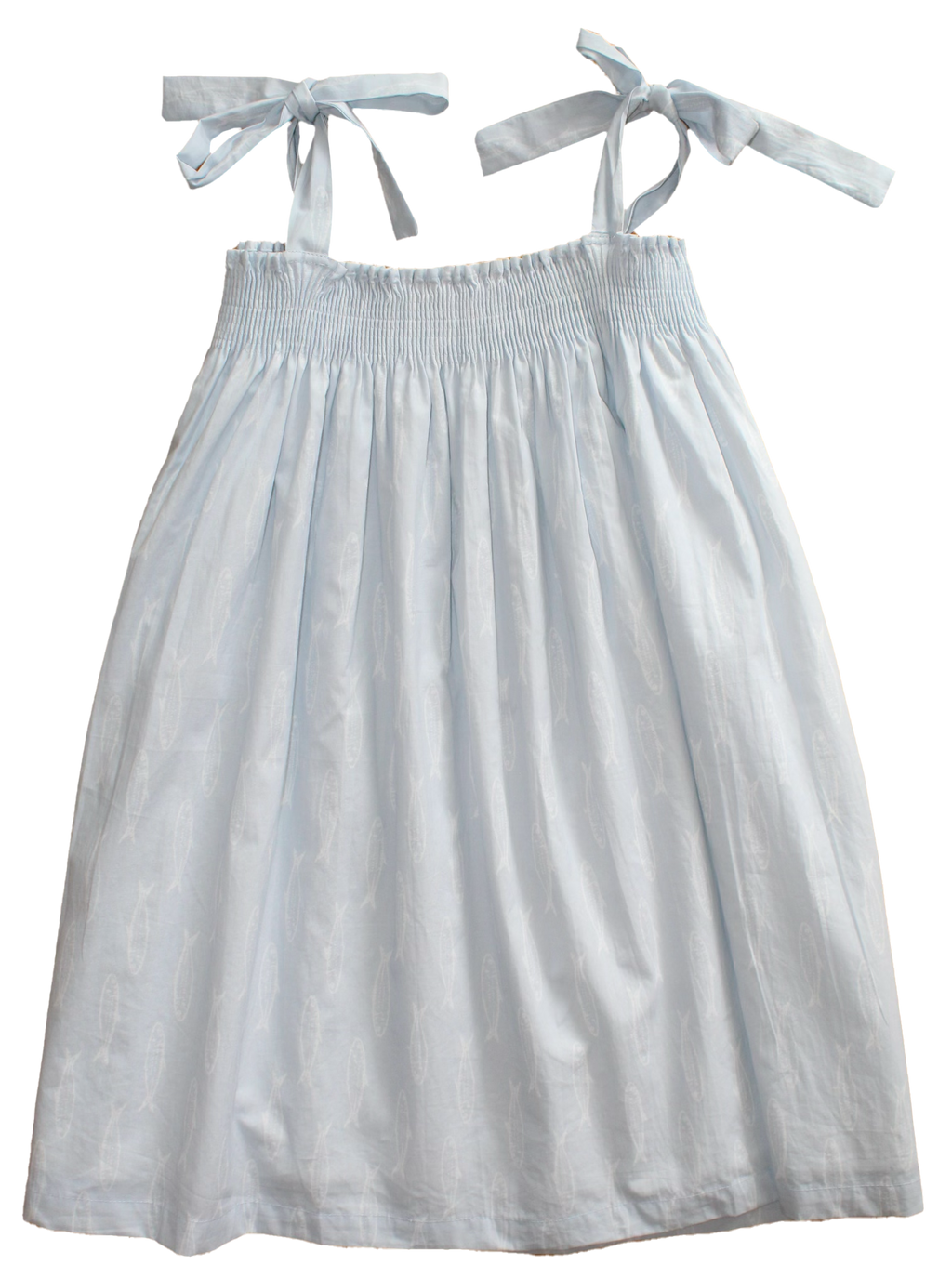 Smocked Dress in Blue Fish