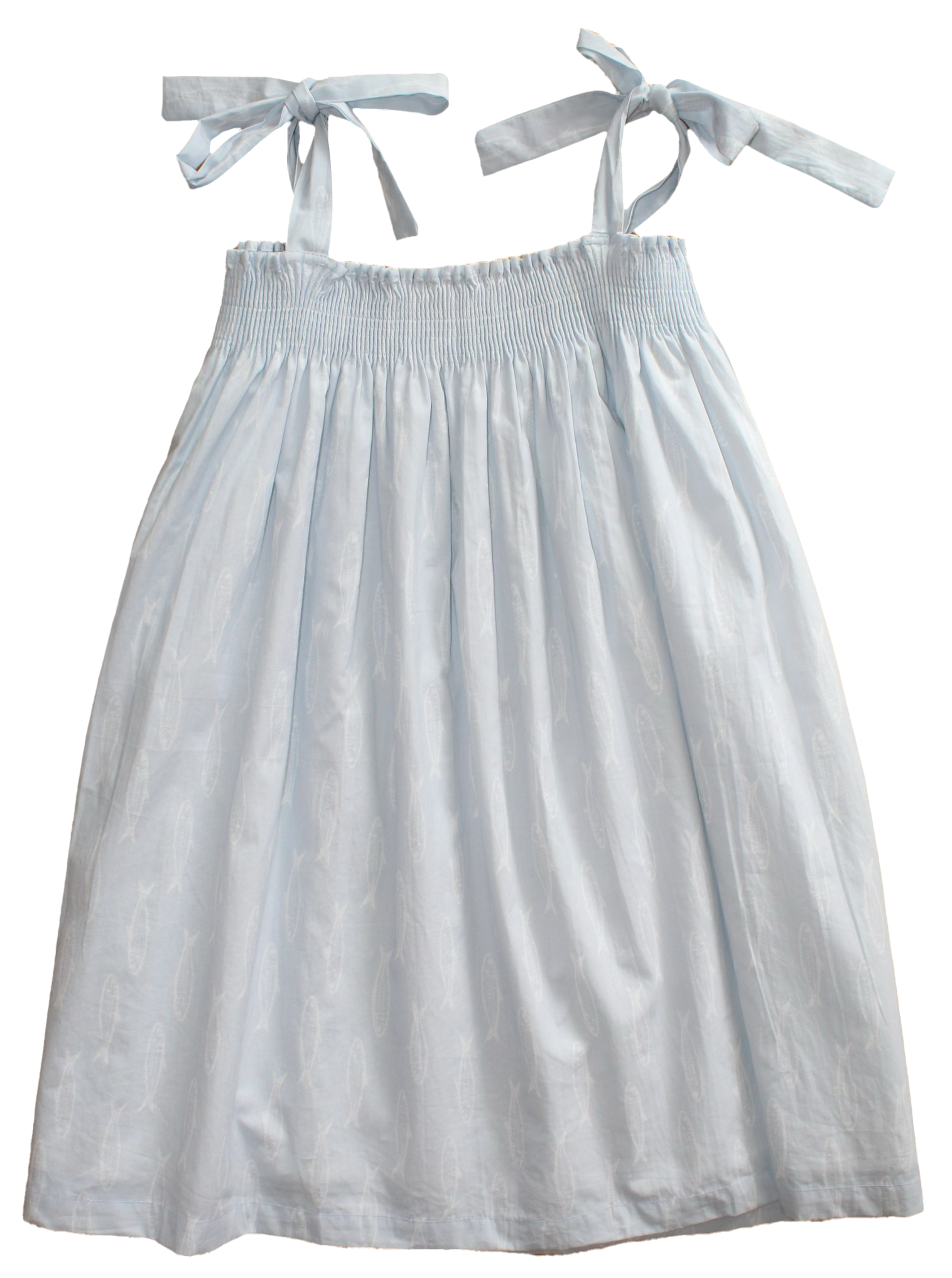 Smocked Dress in Blue Fish