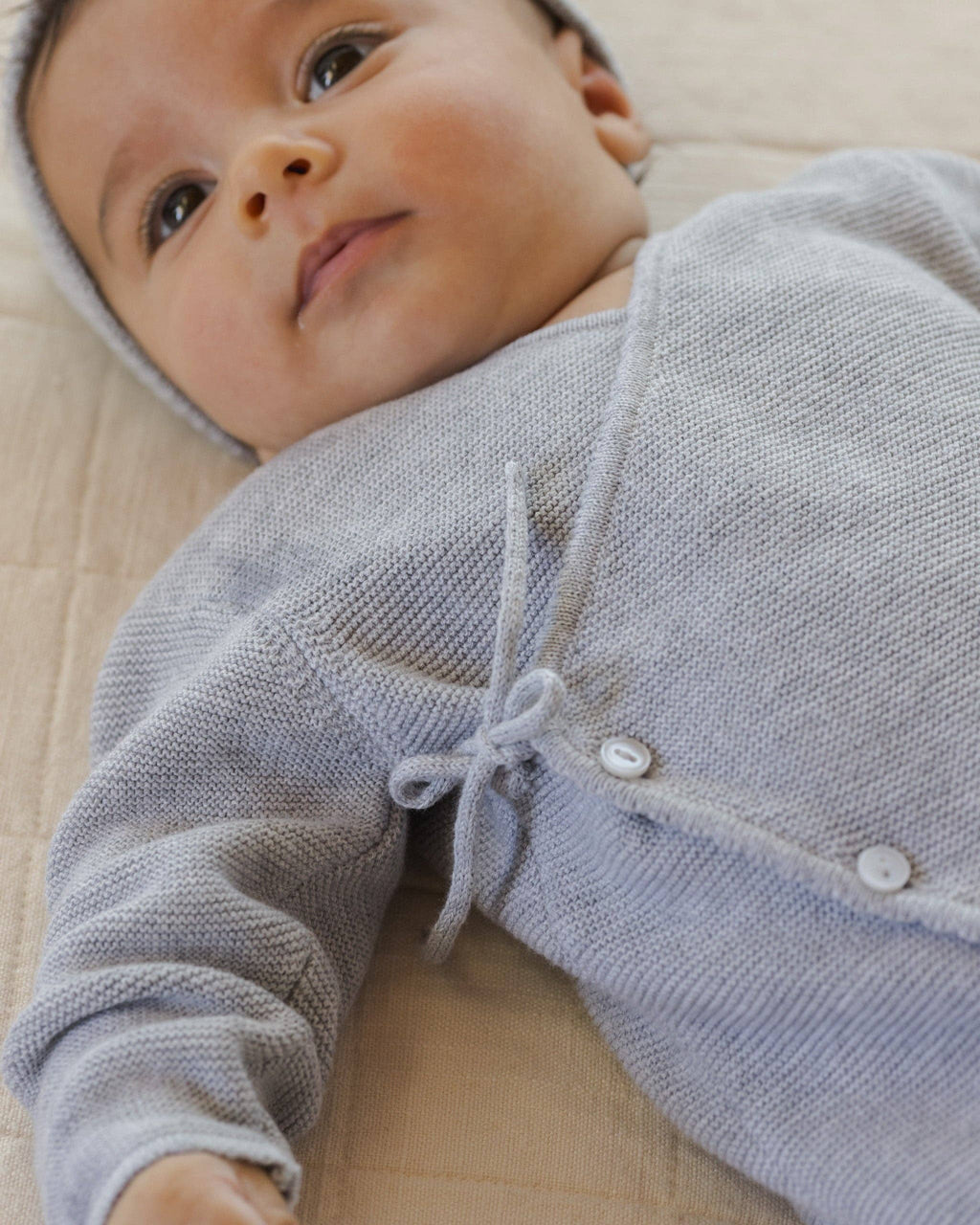 Wrap Knit Footie | Heathered Dusty Blue