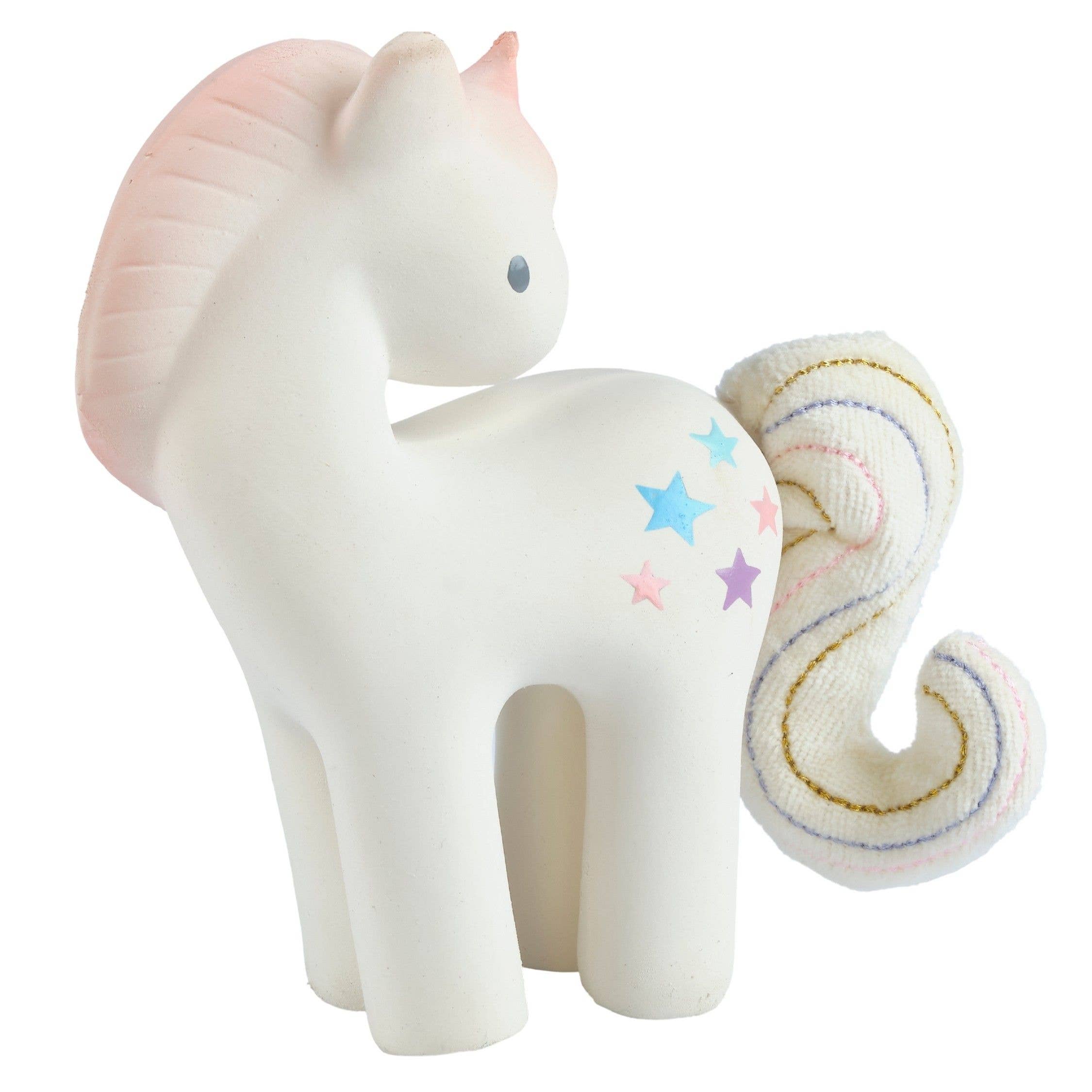 Cotton Candy Unicorn Natural Rubber Rattle with Crinkle Tail
