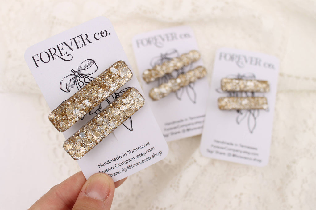 Mini Hair Clips - Gold Glitter