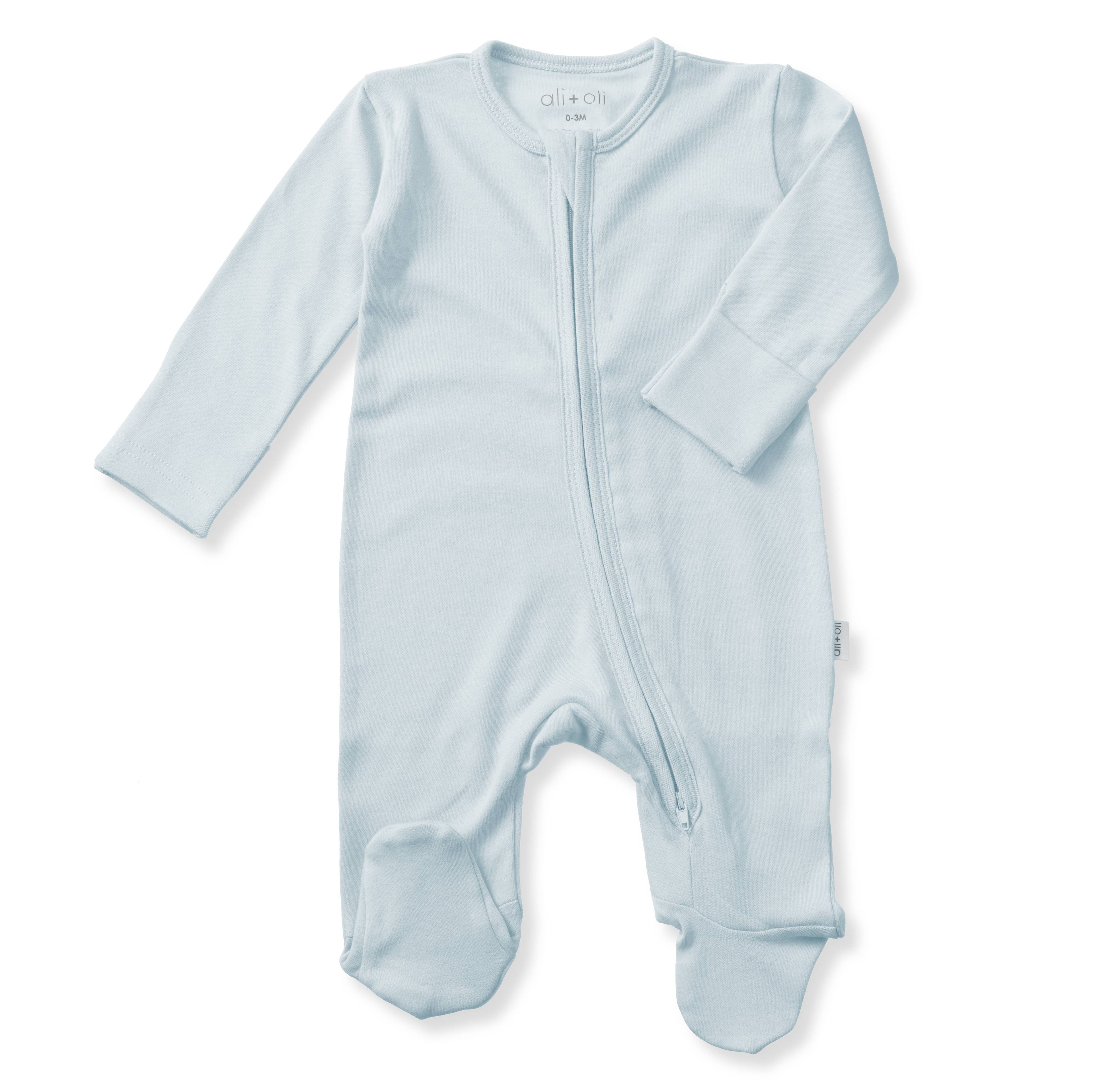 Organic Cotton Baby Footie 2-Way Zipper | Blue