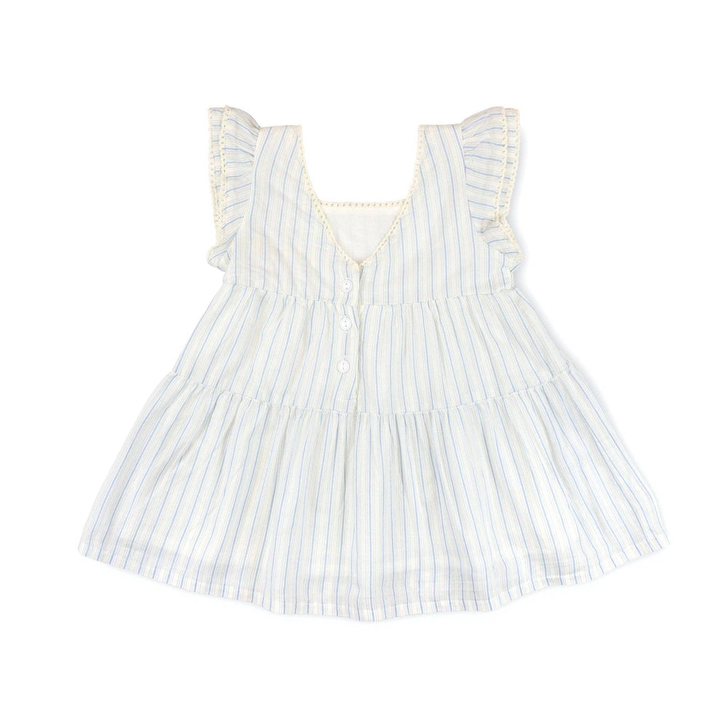 Tiered Flutter Dress Set: Classic Blue Ticking Stripe