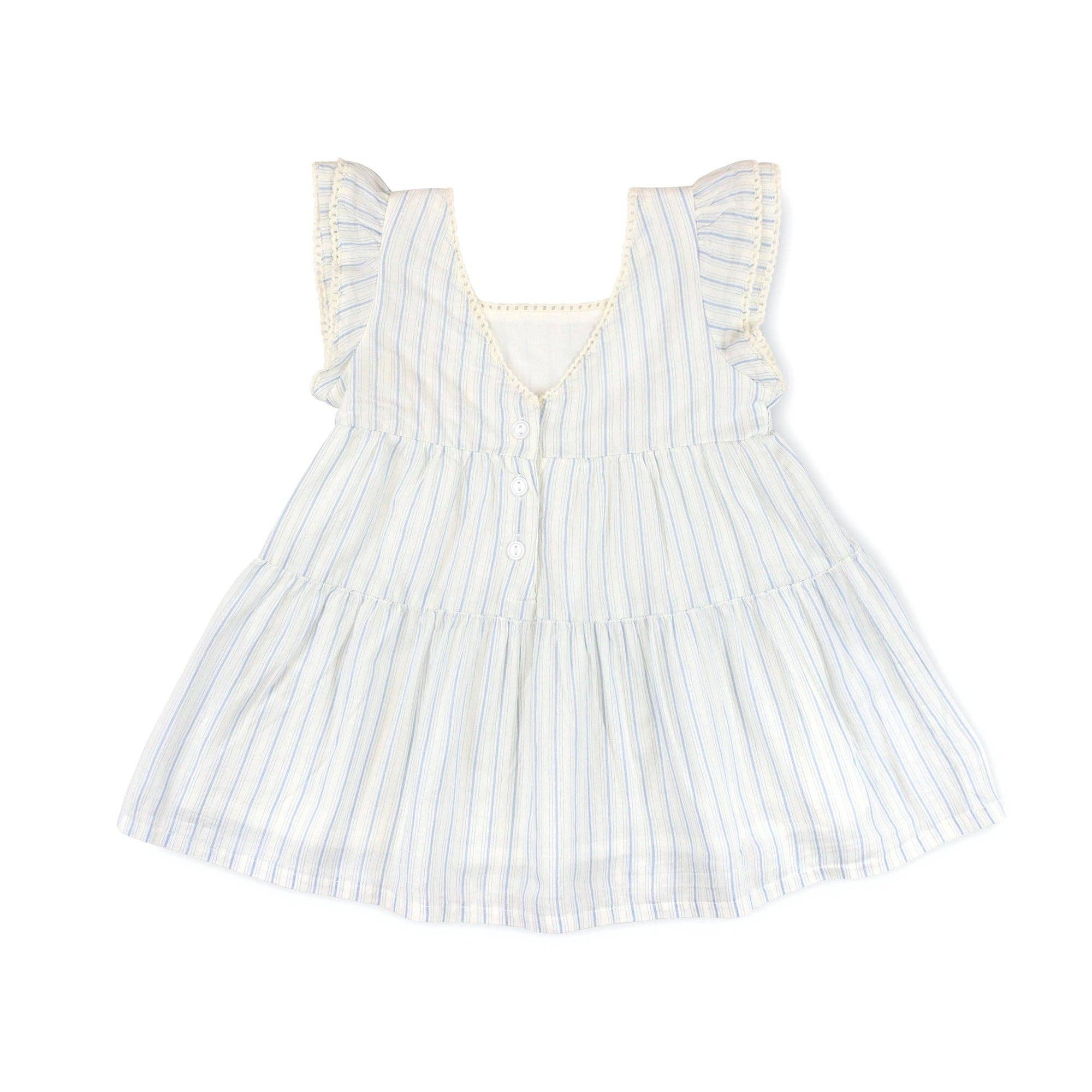 Tiered Flutter Dress Set: Classic Blue Ticking Stripe