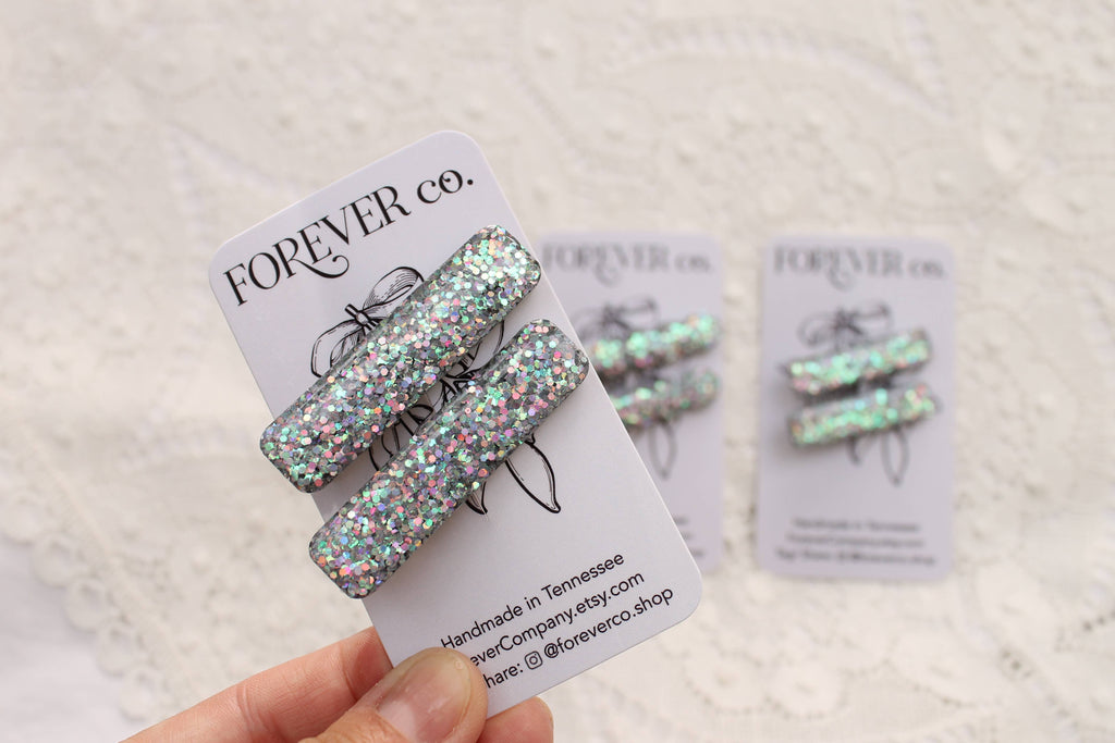 Hair Clips - Silver Rainbow