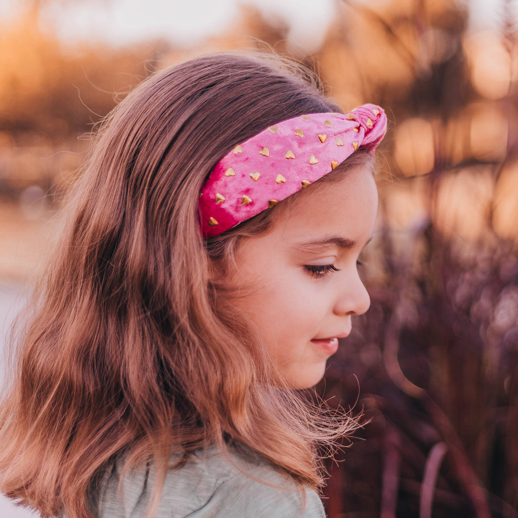 Velvet Knot Headband - Gold Hearts