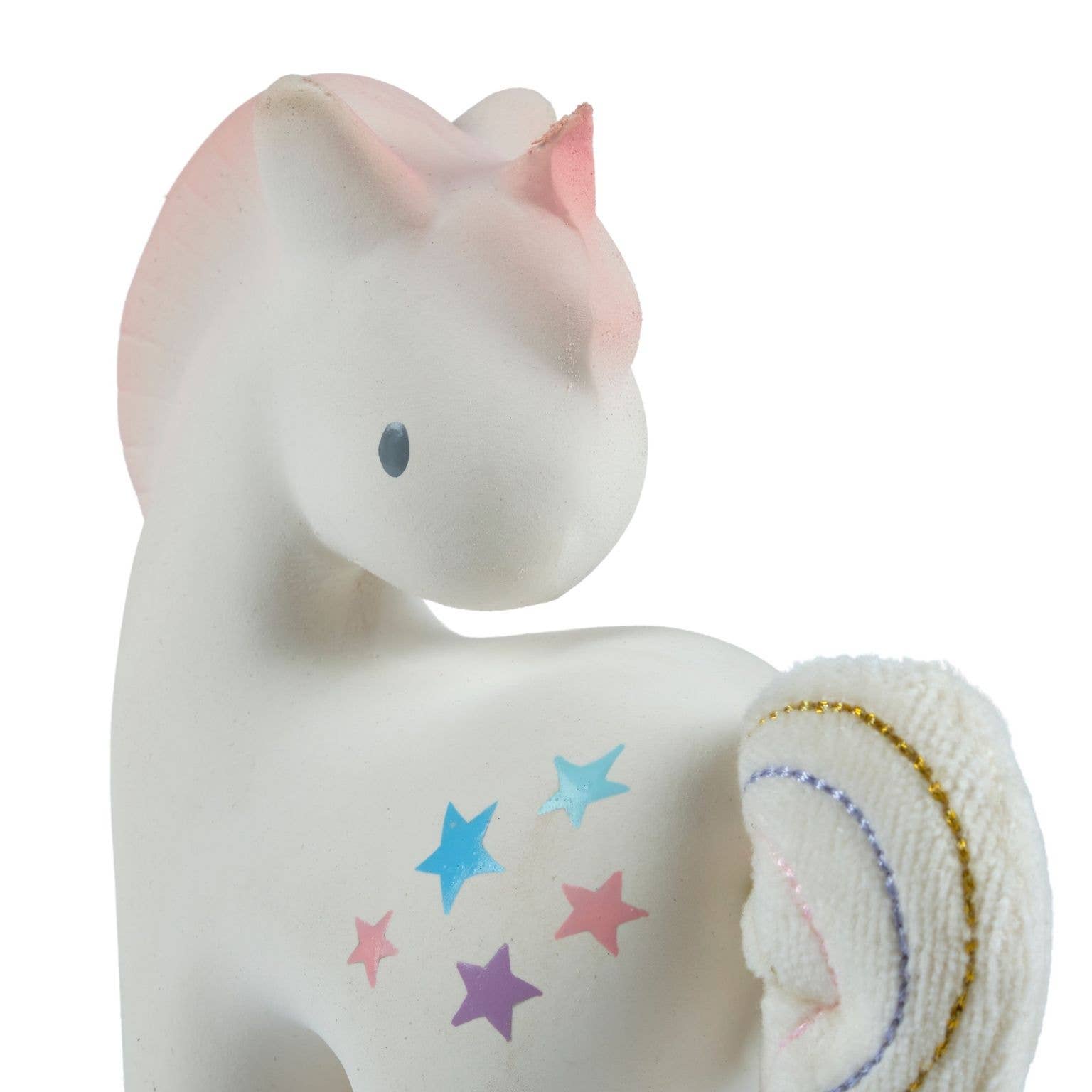 Cotton Candy Unicorn Natural Rubber Rattle with Crinkle Tail
