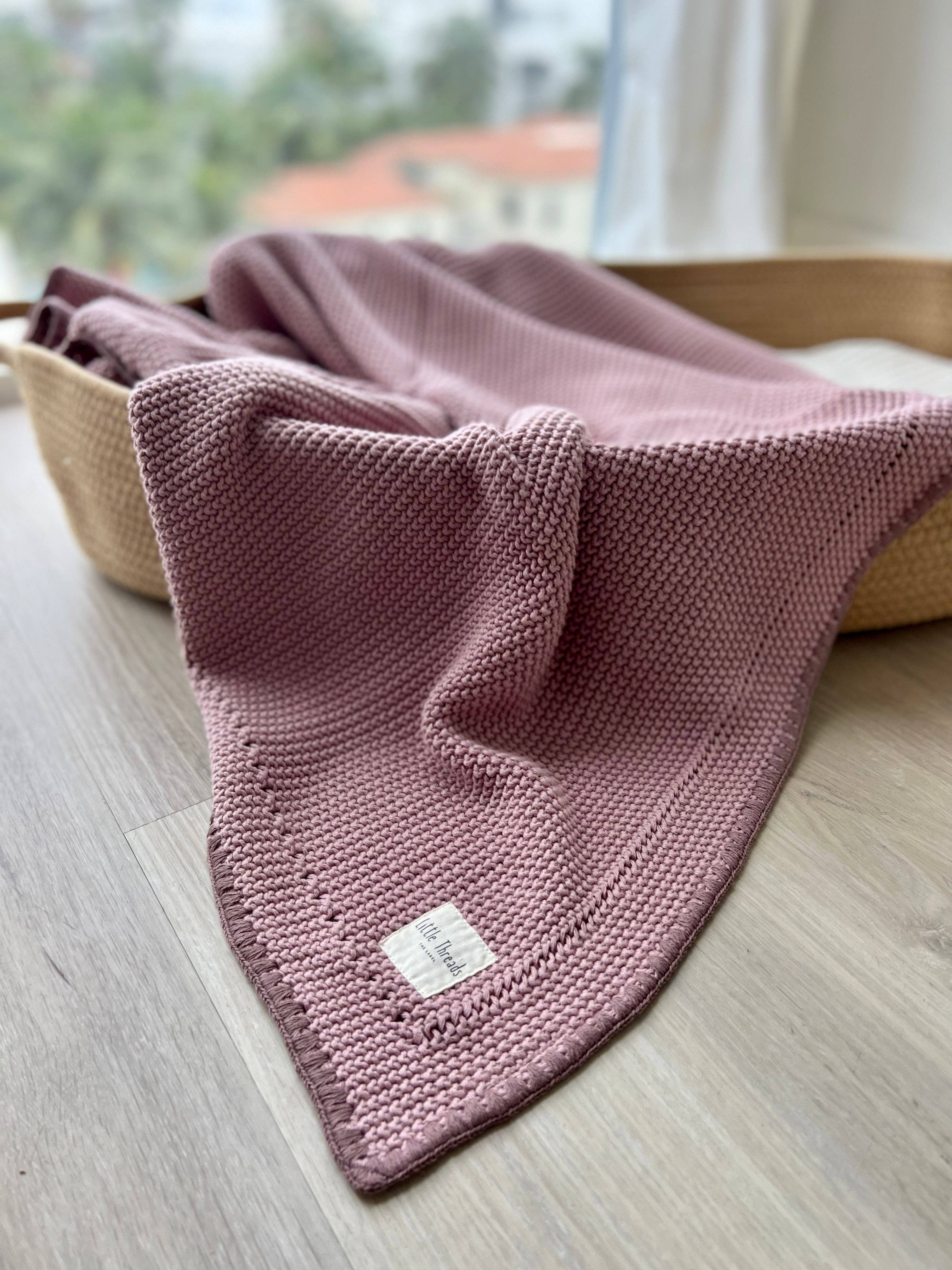 Mauve Pink Knitted Cotton Blanket
