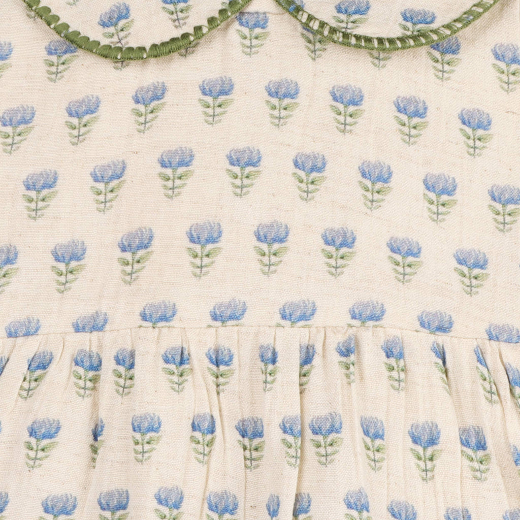 Harper Peter Pan Collar Floral Baby Flare Dress + Bloomer - Blue Floral | Natural