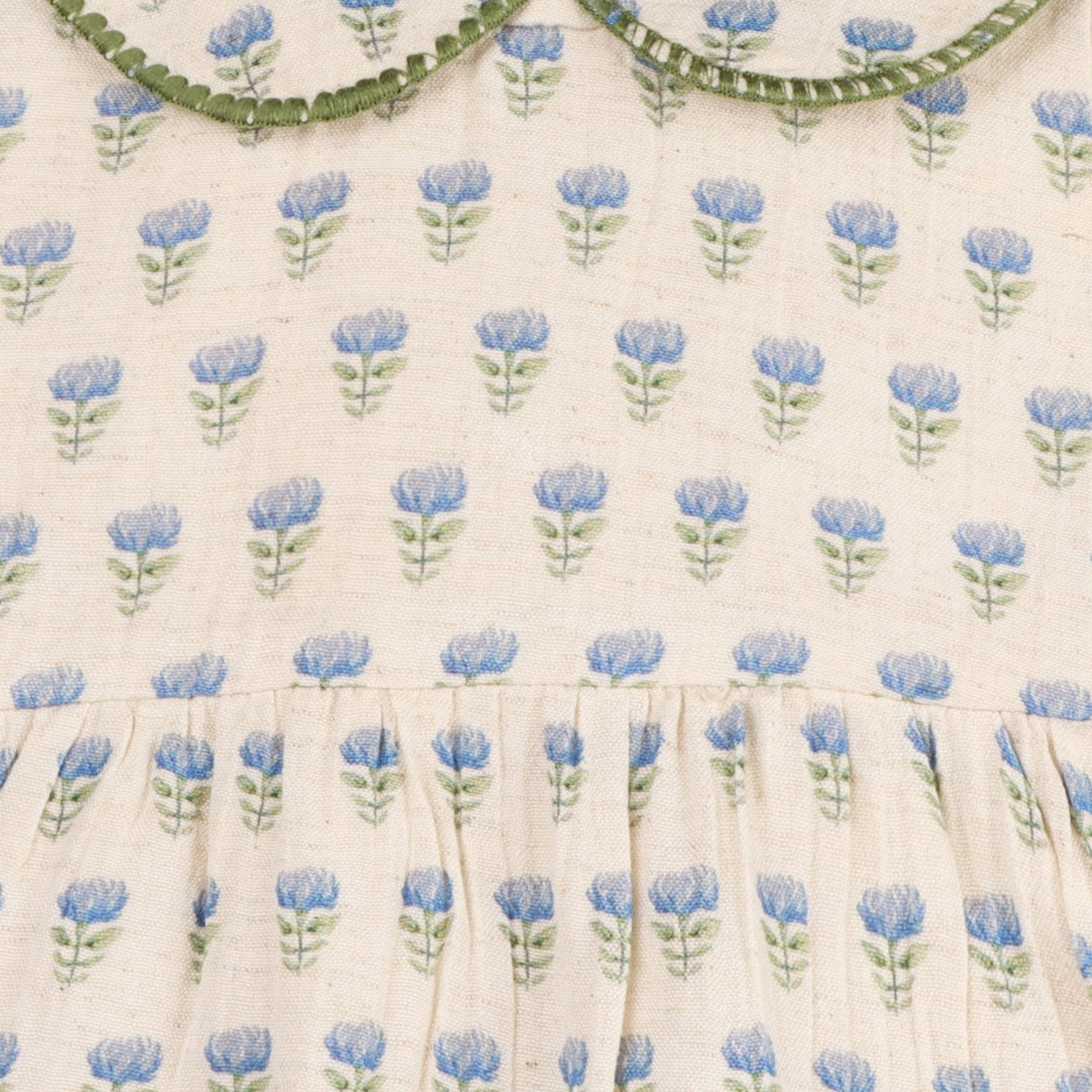 Harper Peter Pan Collar Floral Baby Flare Dress + Bloomer - Blue Floral | Natural