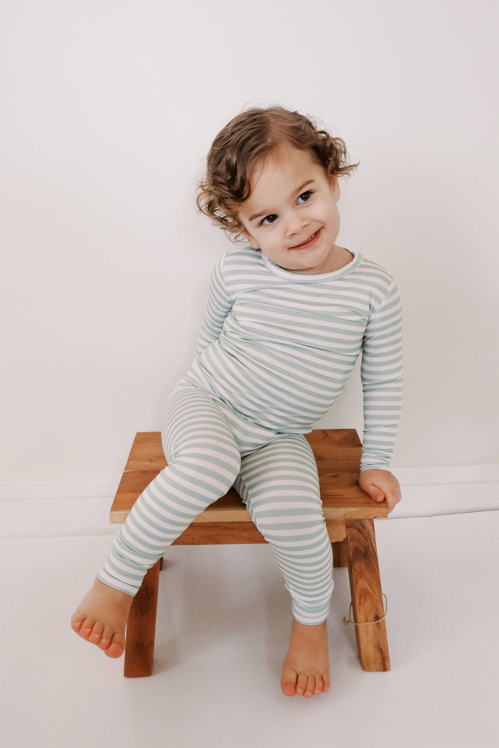 Green Stripe Long Sleeve Pajama Set